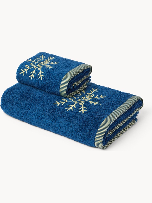 Set 2 asciugamani in spugna di cotone ricamo natalizio