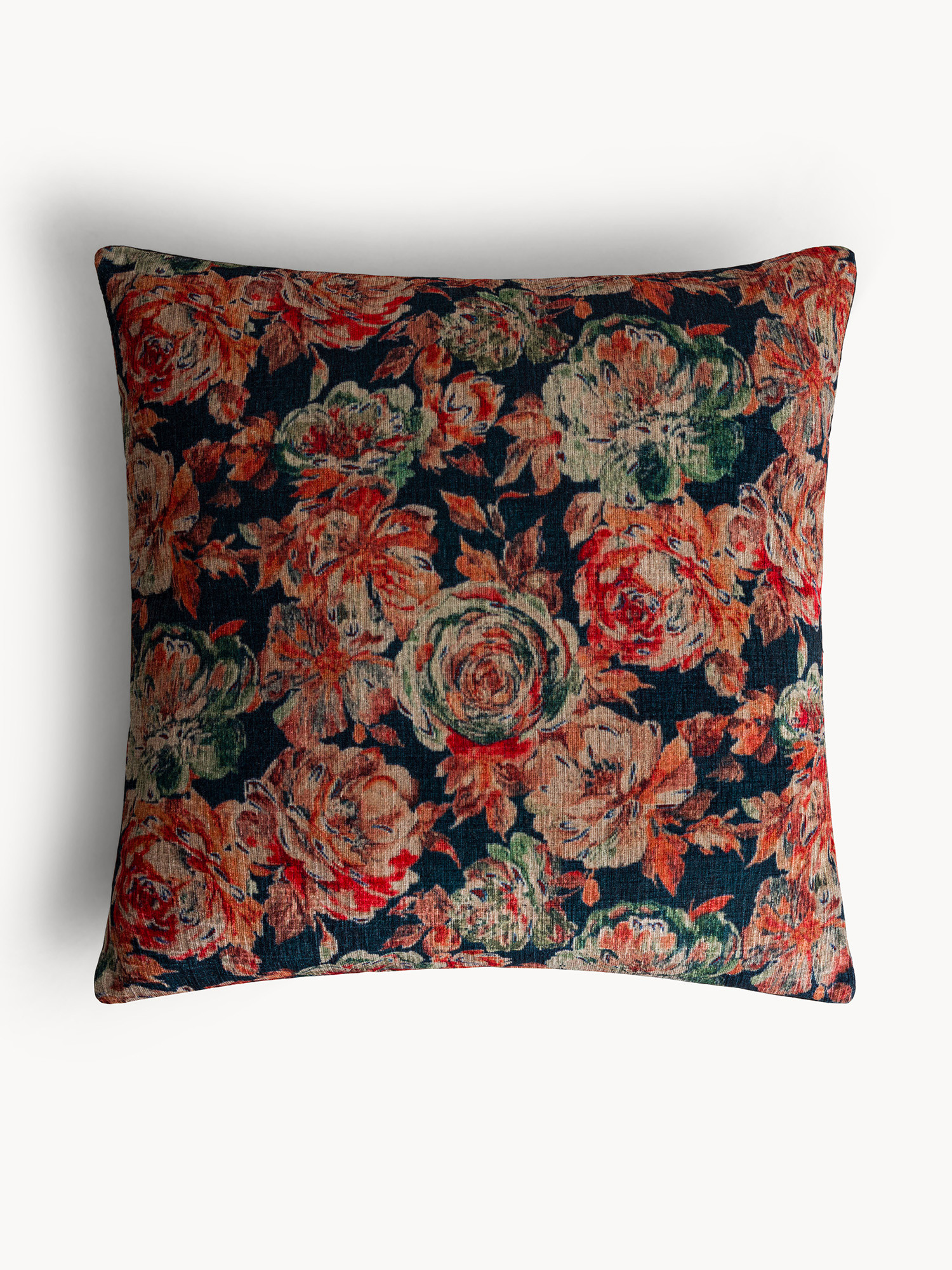 45x45 cm cushion with floral print and fringe, Multicolor, large image number 0