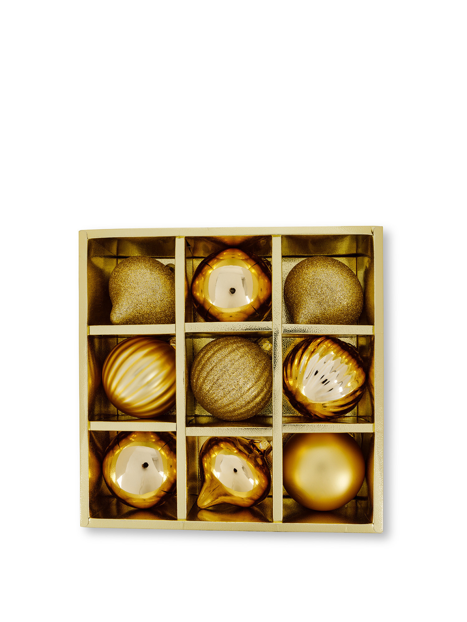 Box of 9 glass balls, Gold, large image number 0