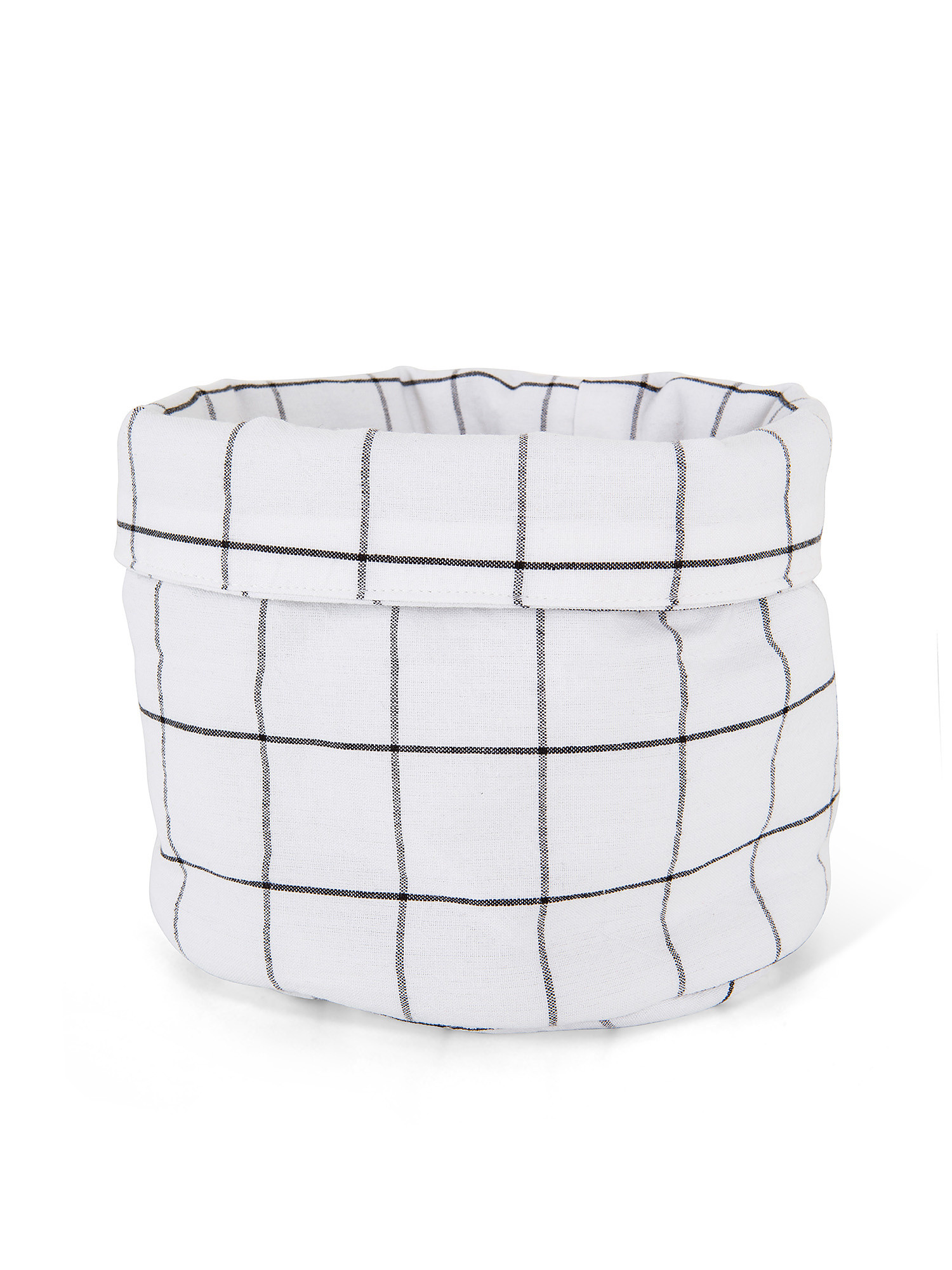 Check pattern washed cotton basket, White, large image number 1