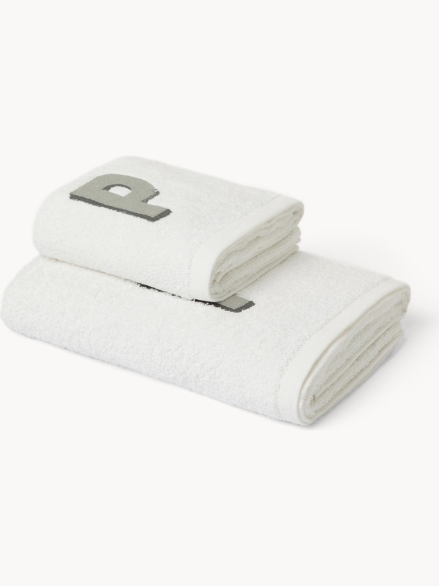 Set 2 asciugamani in spugna di cotone ricamo lettera P