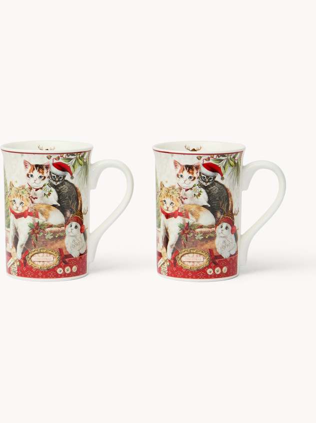 Set of 2 cat-shaped New Bone China mugs