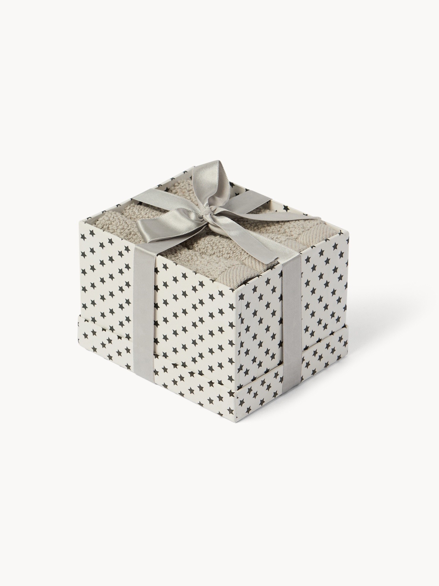 Scatola natalizia con 4 lavette in spugna di cotone, Grigio, large image number 1