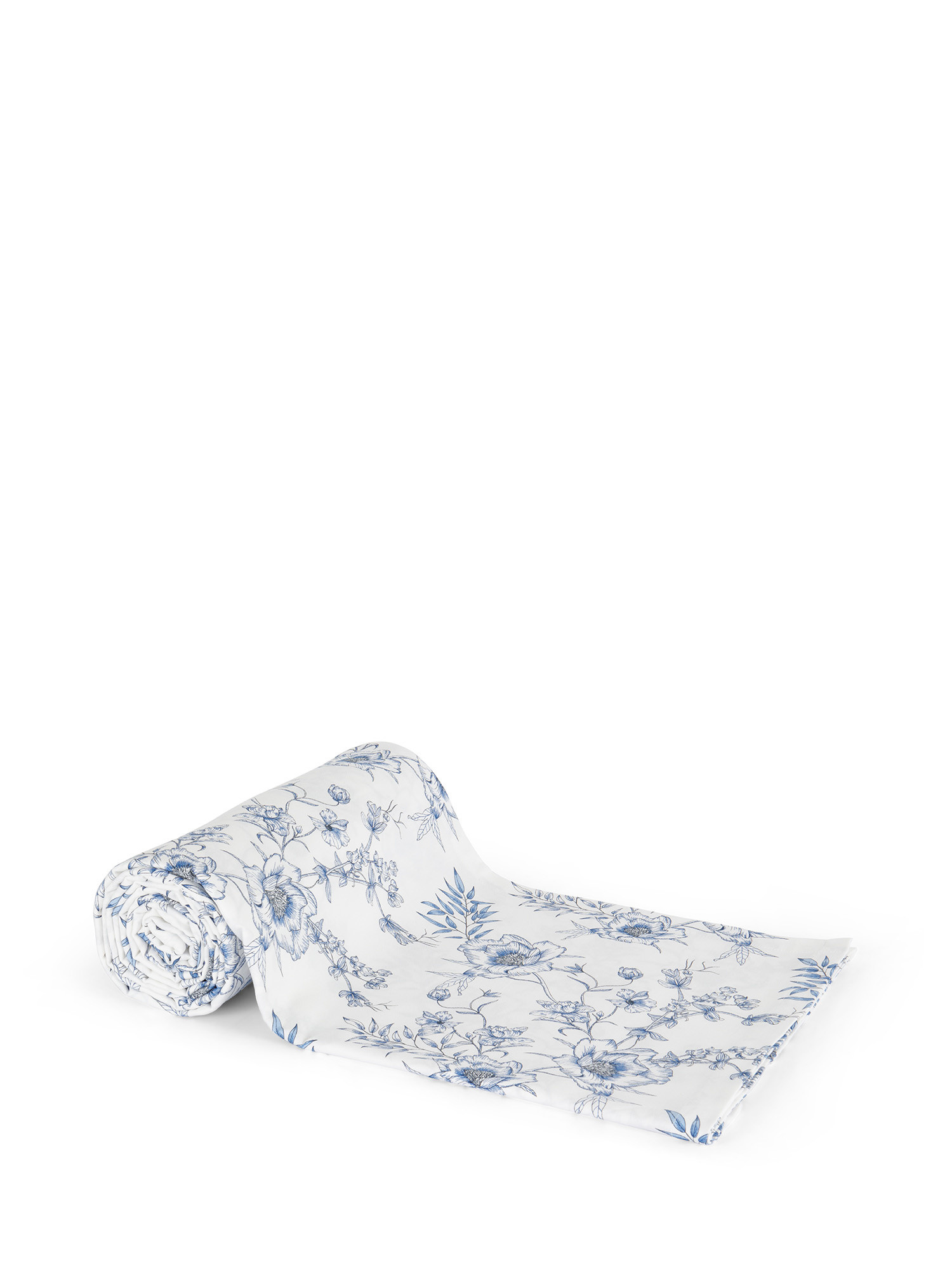Telo arredo in cotone stampa fiori, Bianco, large image number 0