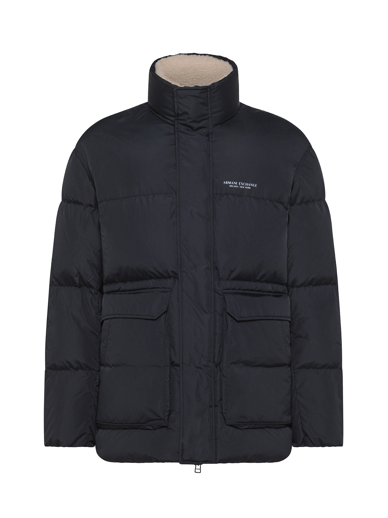 Armani Exchange - High neck down jacket with logo, Dark Blue, large image number 0