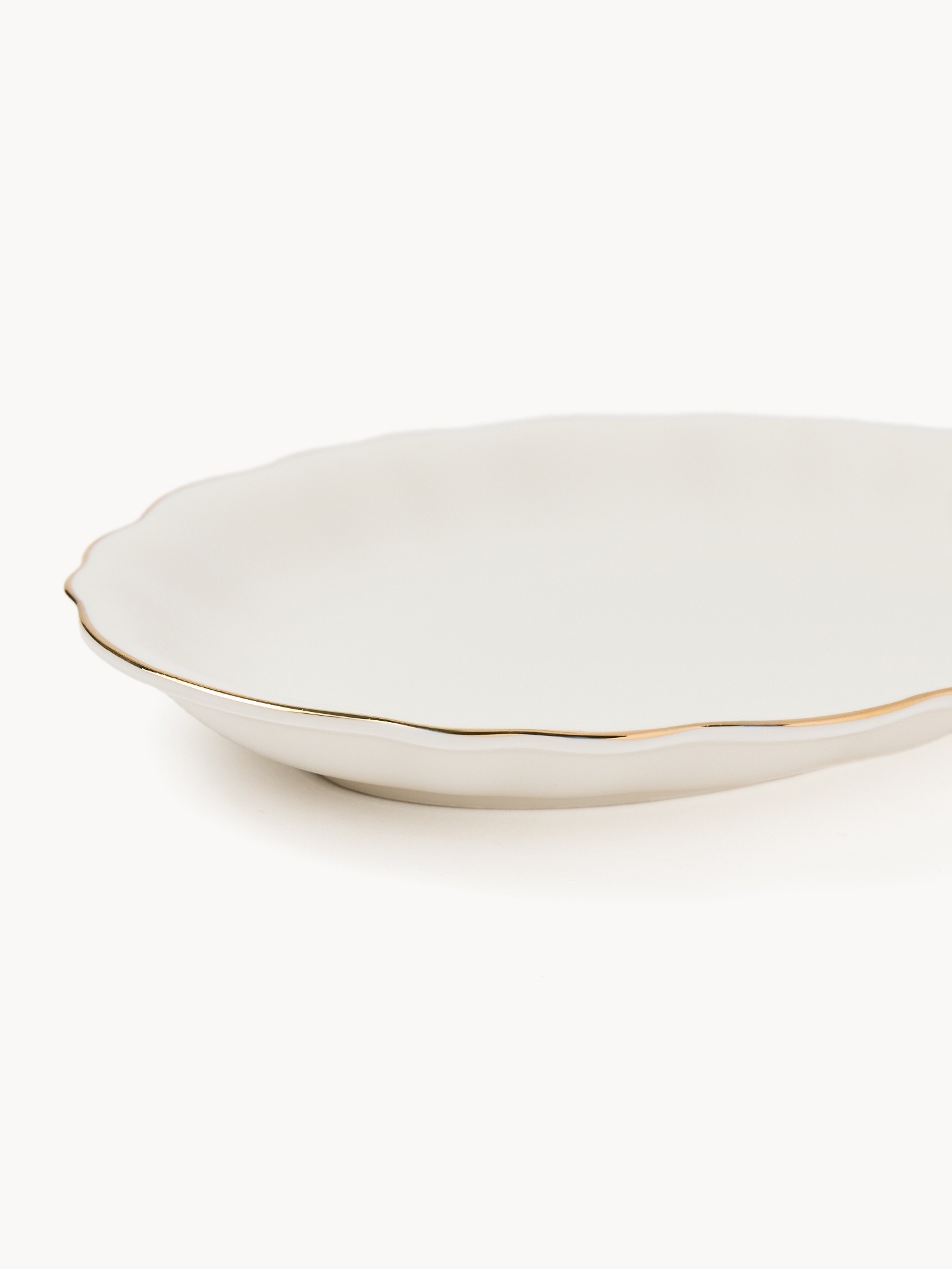 Porcelain serving platter with gold rim, White/Gold, large image number 1