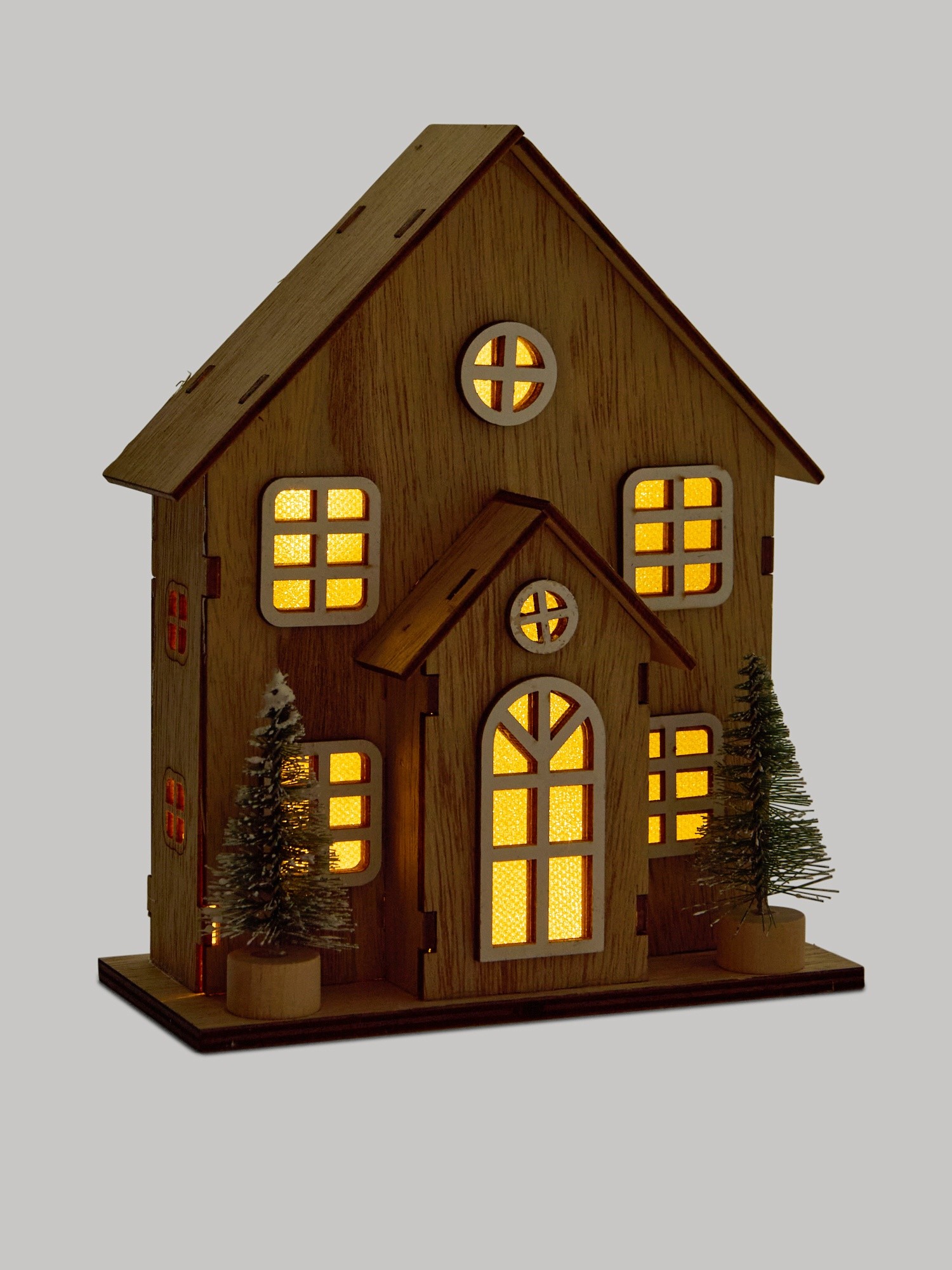 Wooden decoration with mini LEDs, Beige, large image number 1
