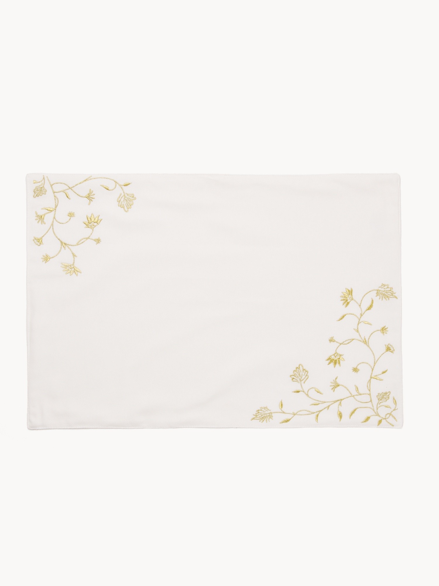 Placemat in pure cotton with embroidery, Bianco/Oro, large image number 0