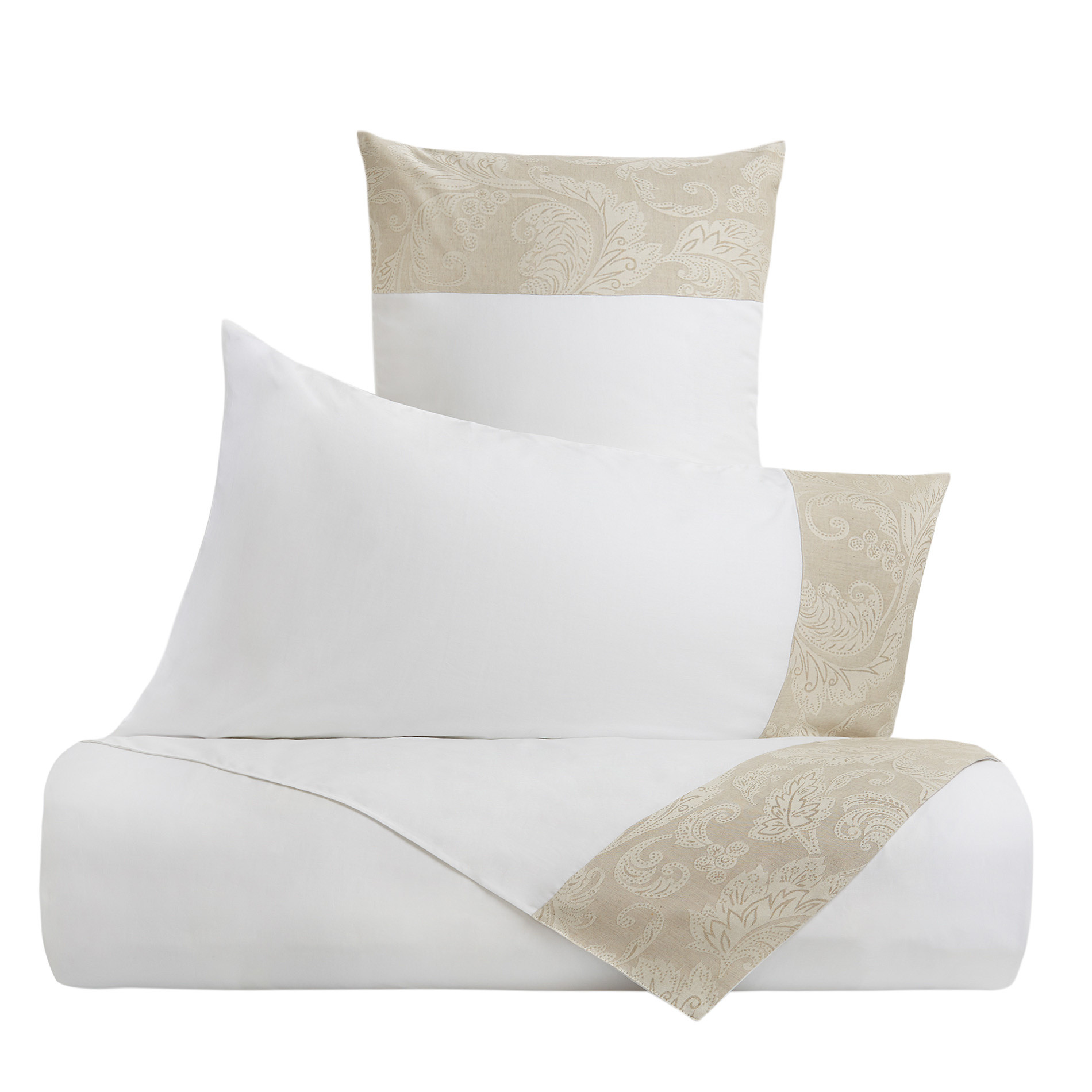 Portofino 100% cotton flat sheet with linen trim, White, large image number 0