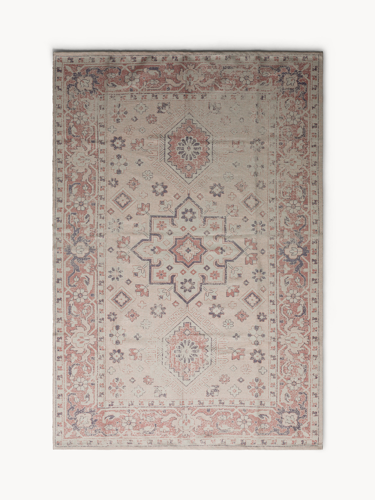 Tappeto rettangolare con motivo vintage, Rosa, large image number 0