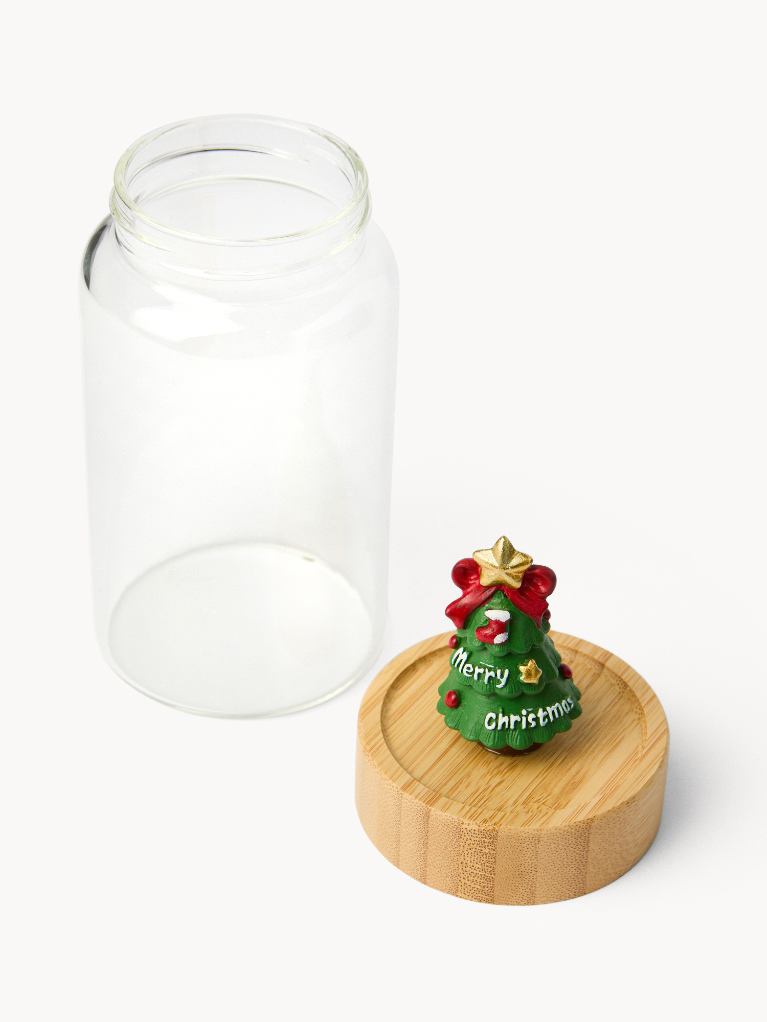 Glass jar with tree-shaped lid, Transparent, large image number 1