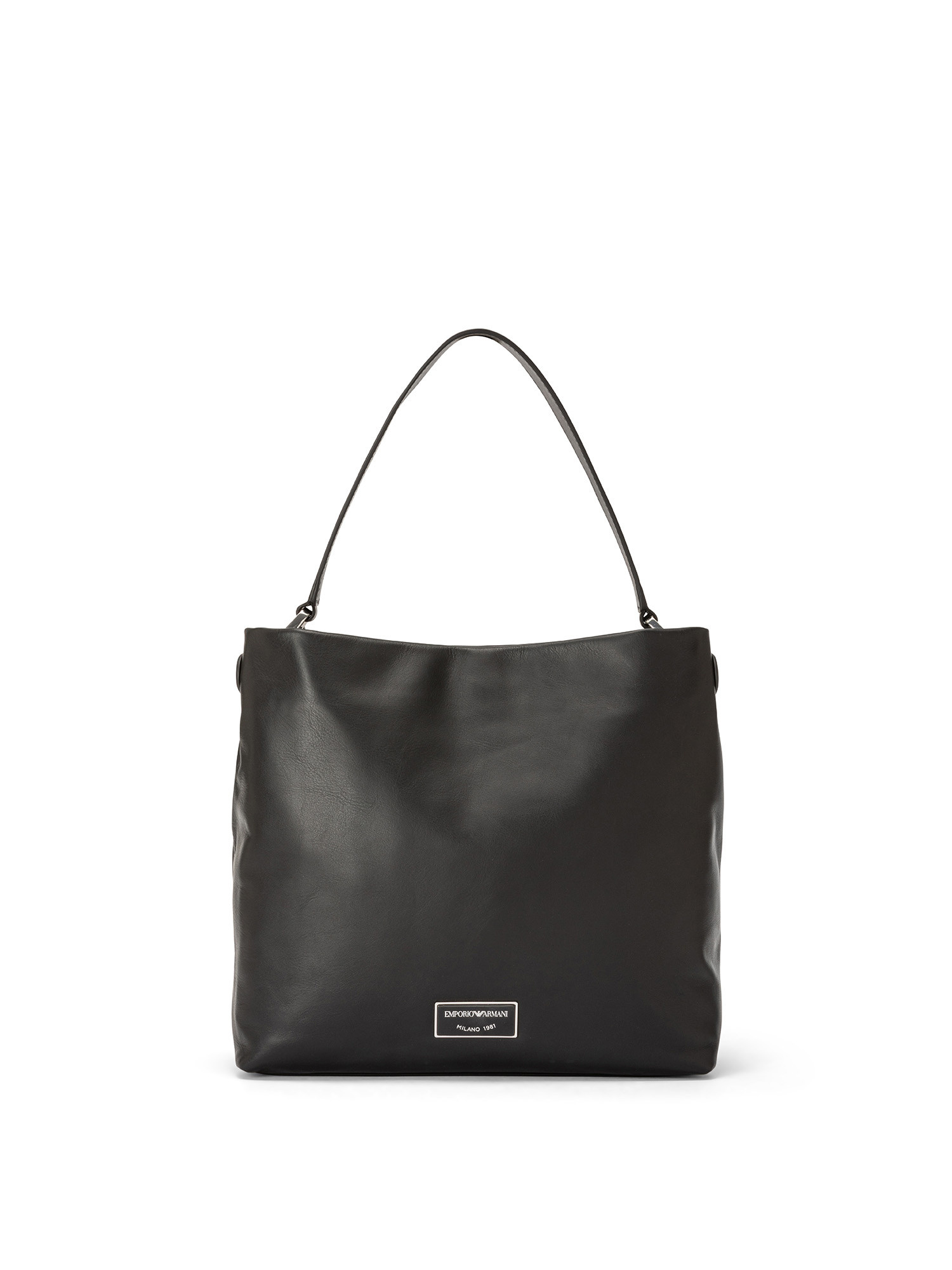 Emporio Armani - Leather shoulder bag with logo, Black, large image number 0