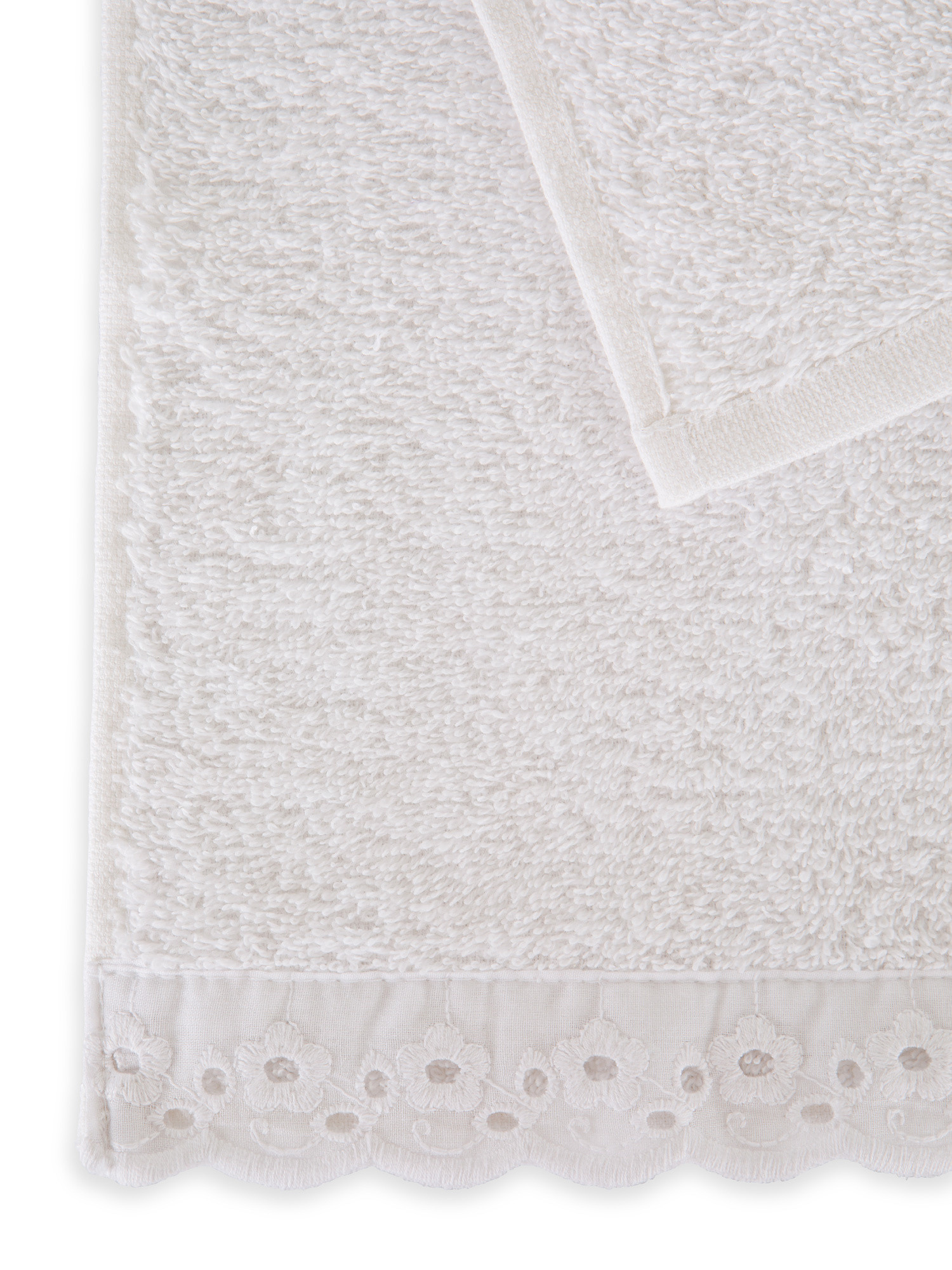 Asciugamano spugna di cotone bordo sangallo, Bianco, large image number 2