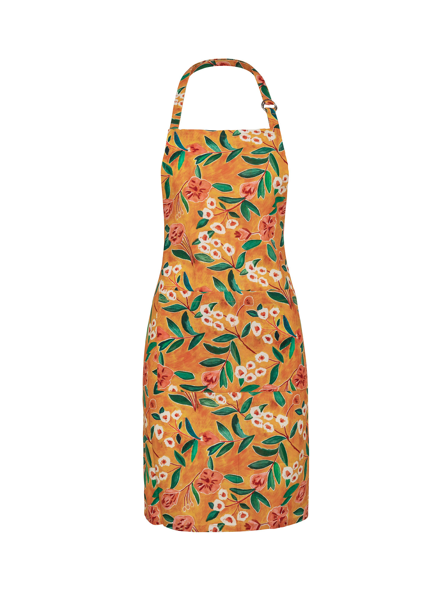Kitchen apron in 100% cotton with digital floral print, Orange, large image number 0
