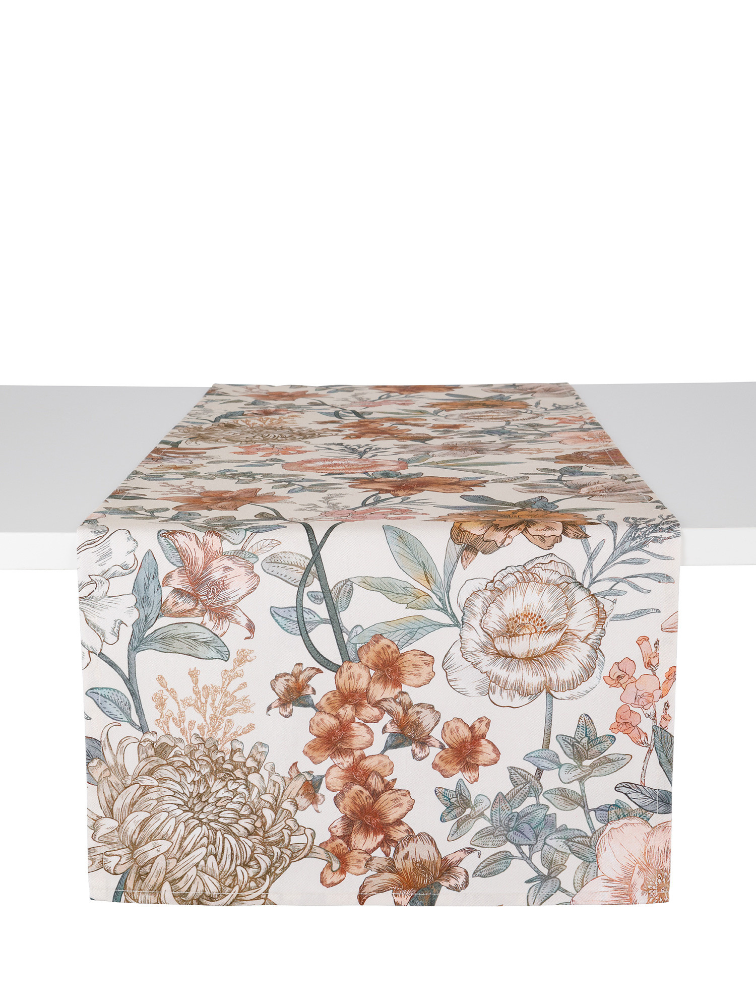 100% cotton table runner with floral print, Beige, large image number 0