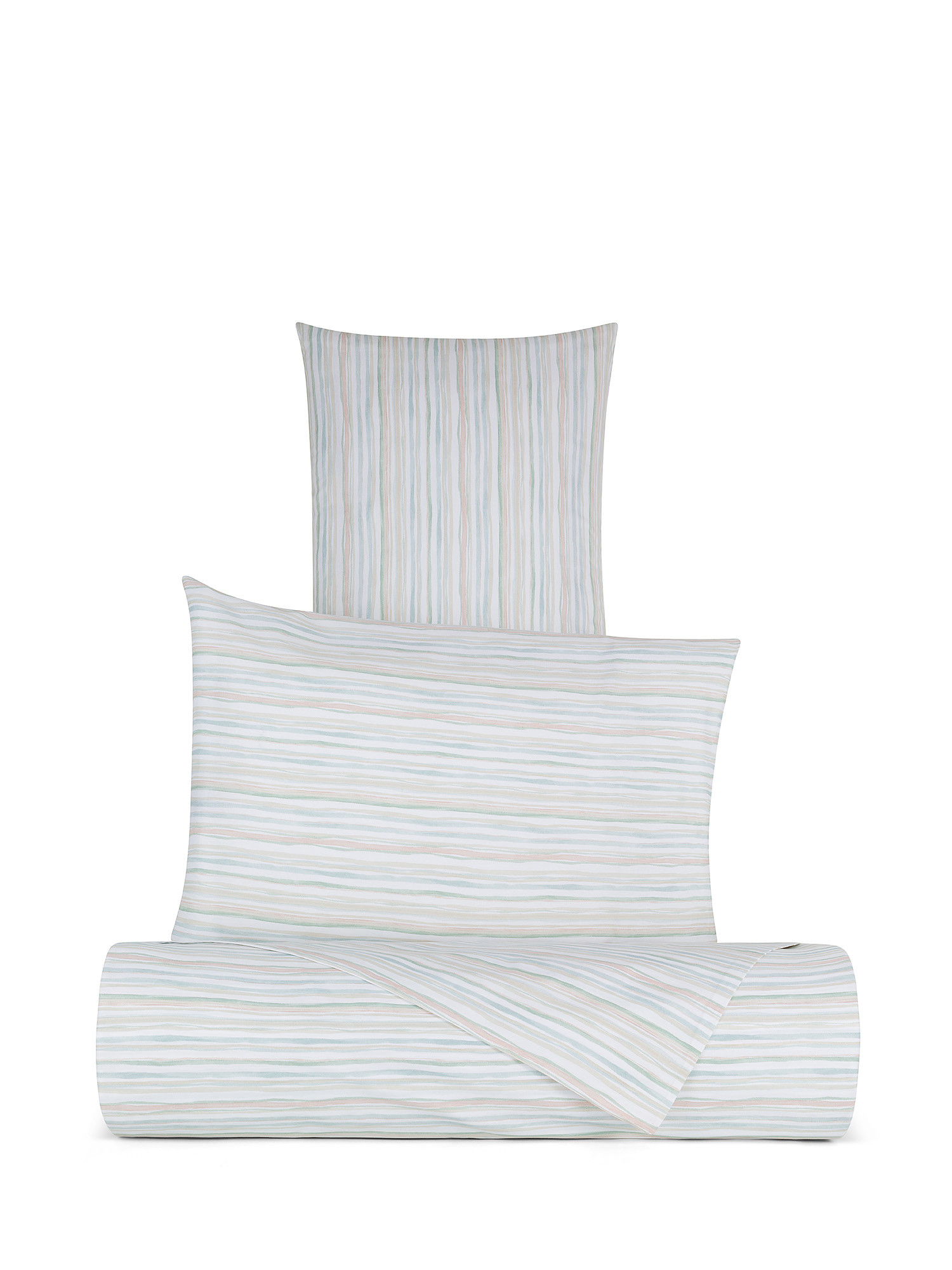 Parure lenzuolo in cotone percalle stampa righe sottili acquerello, Multicolor, large image number 0