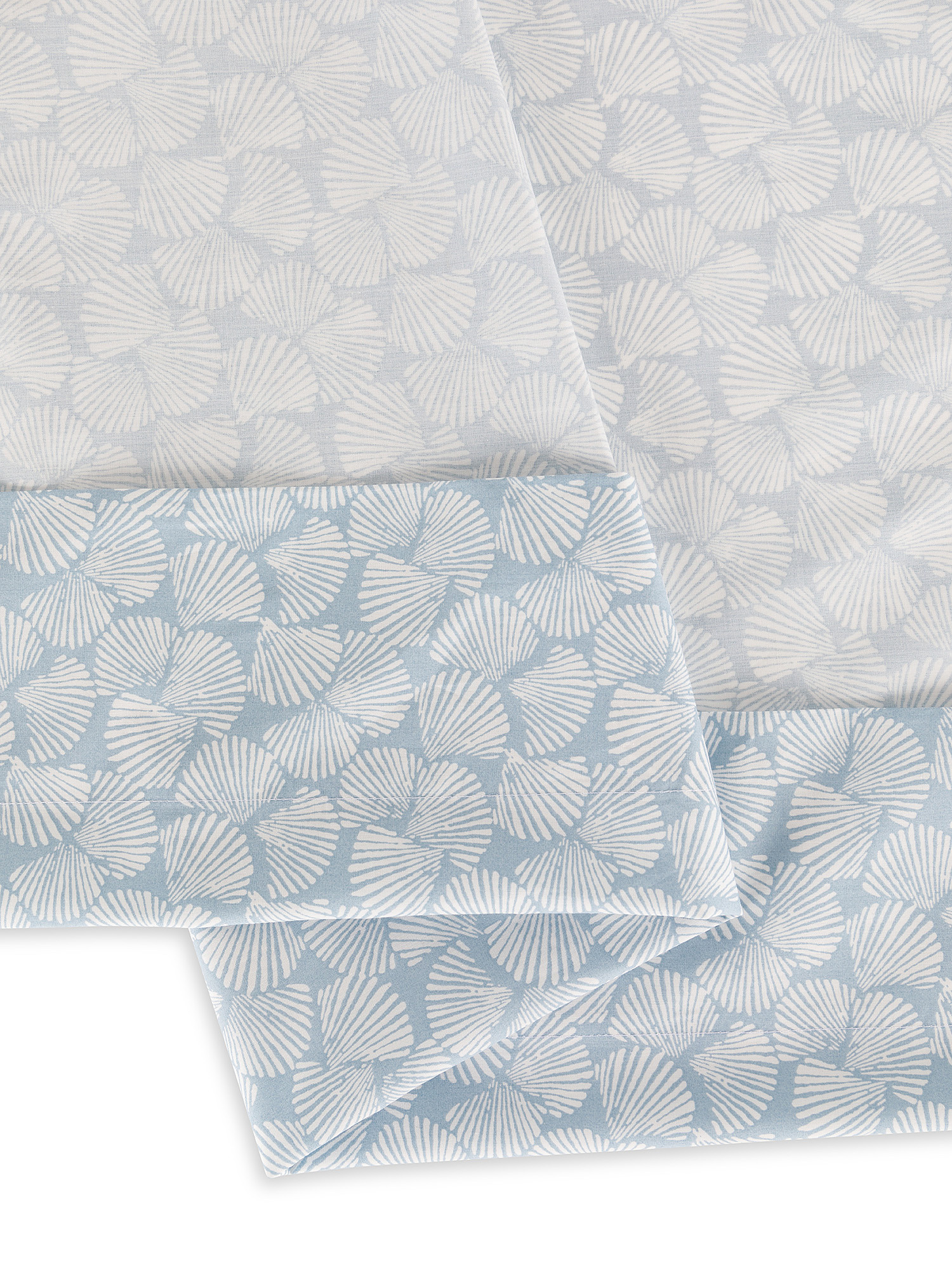 Lenzuolo liscio percalle di cotone fantasia conchiglie, Blu, large image number 2