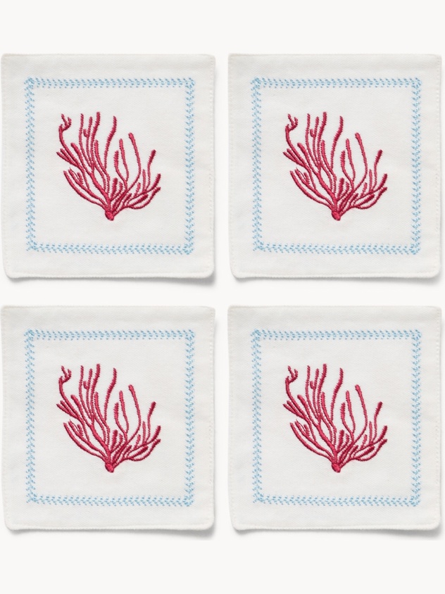 Set 4 tovaglioli cocktail ricamo corallo