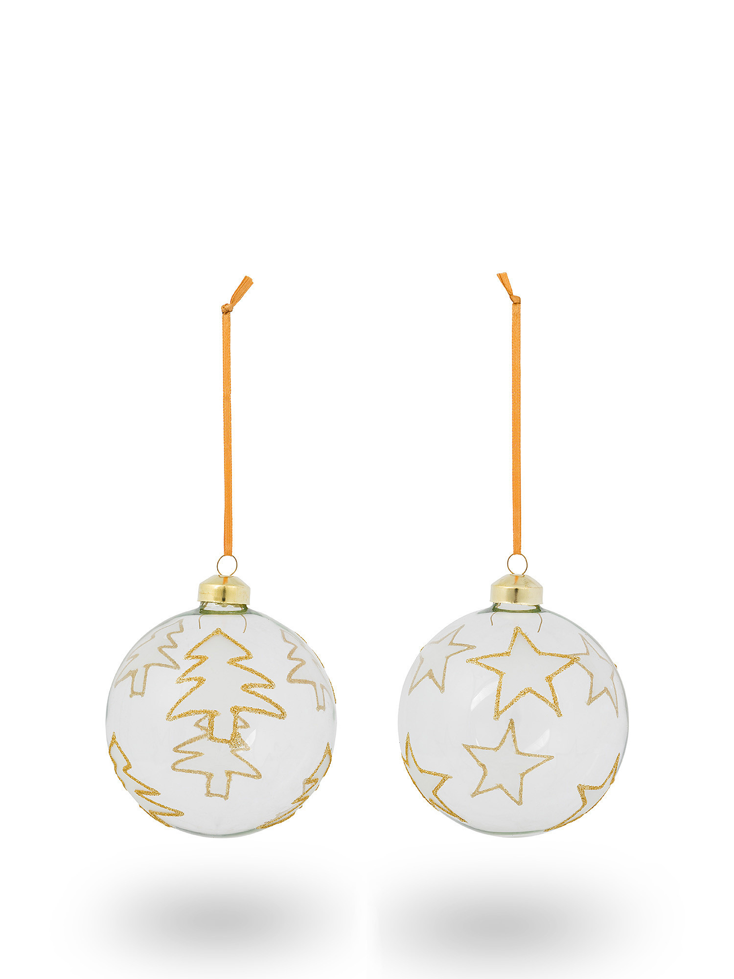 Sfera con disegno stella e albero in vetro decorata a mano, Trasparente, large image number 0