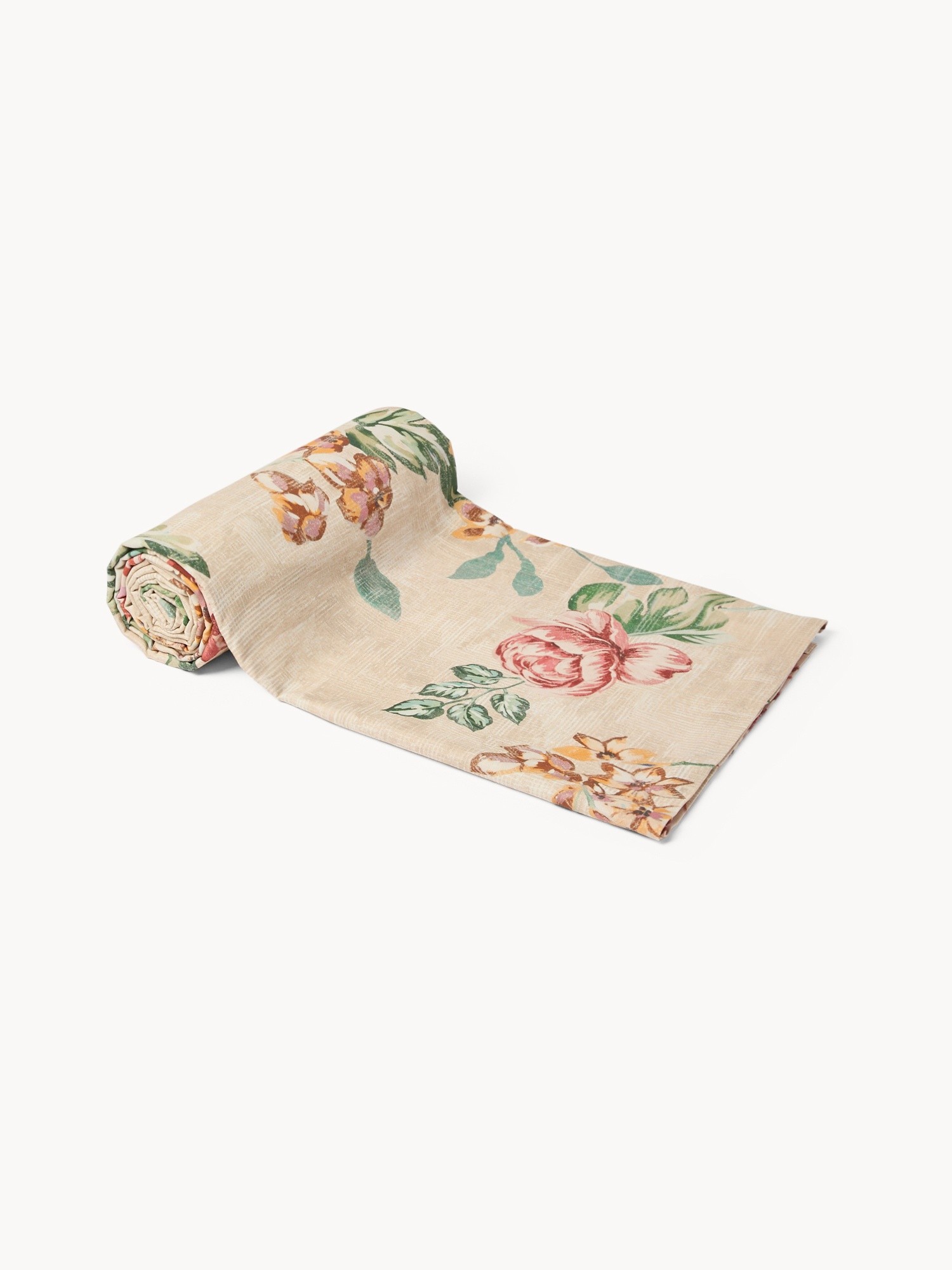 Pure cotton Panama throw with vintage floral print - Discounted Price, Beige, large image number 0