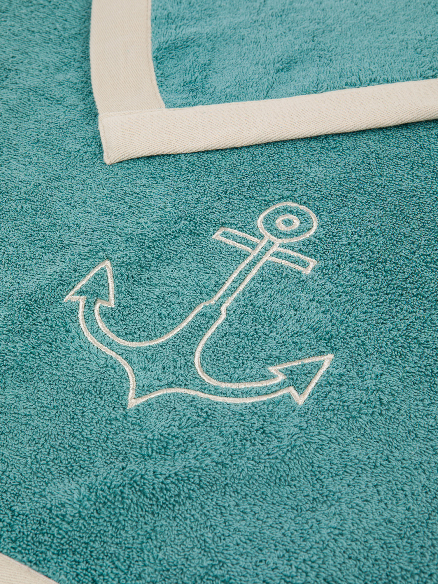 Cotton terry beach towel with anchor embroidery, Teal, large image number 1