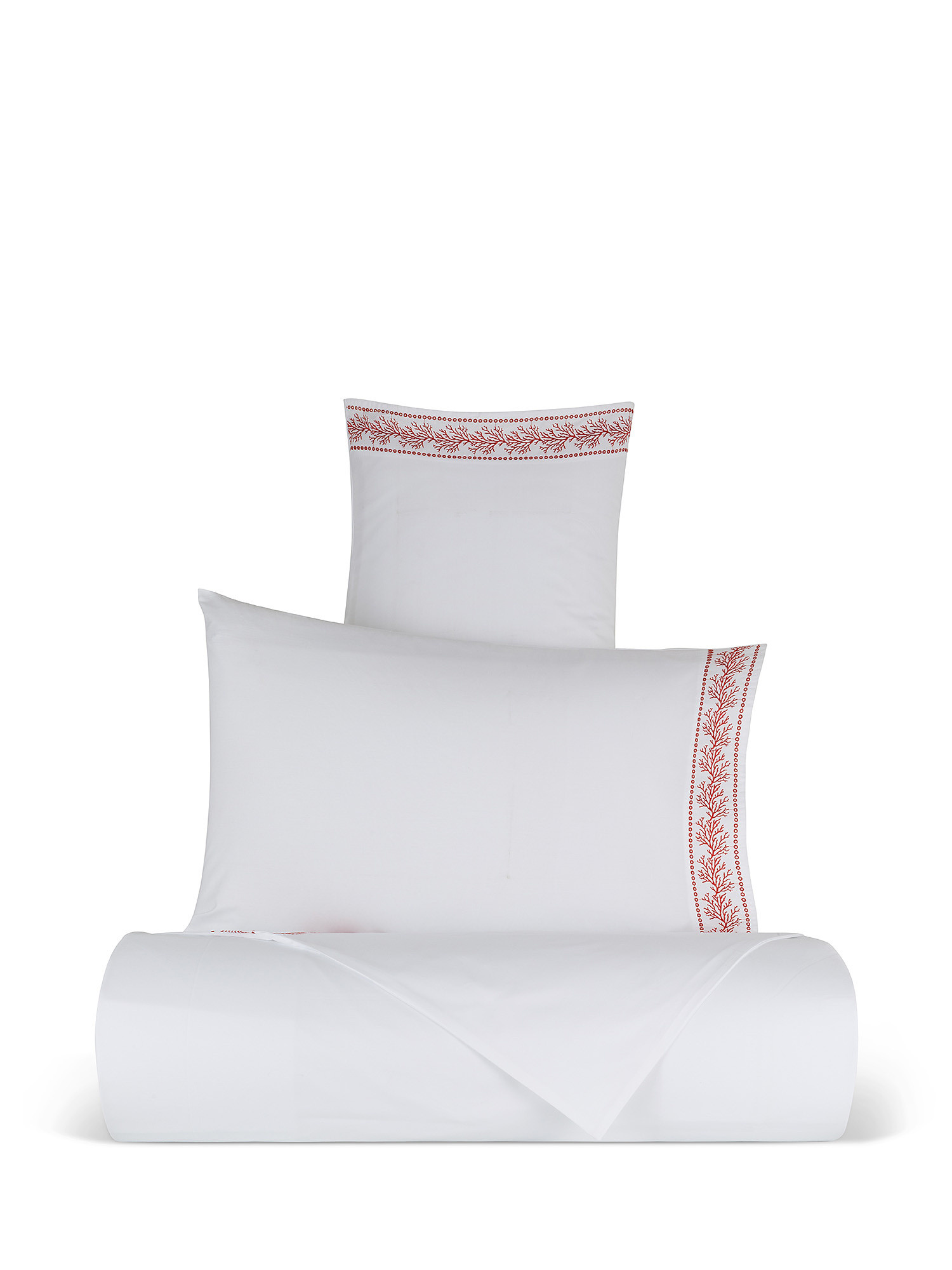 Duvet cover in cotton percale with coral embroidery, Red, large image number 0