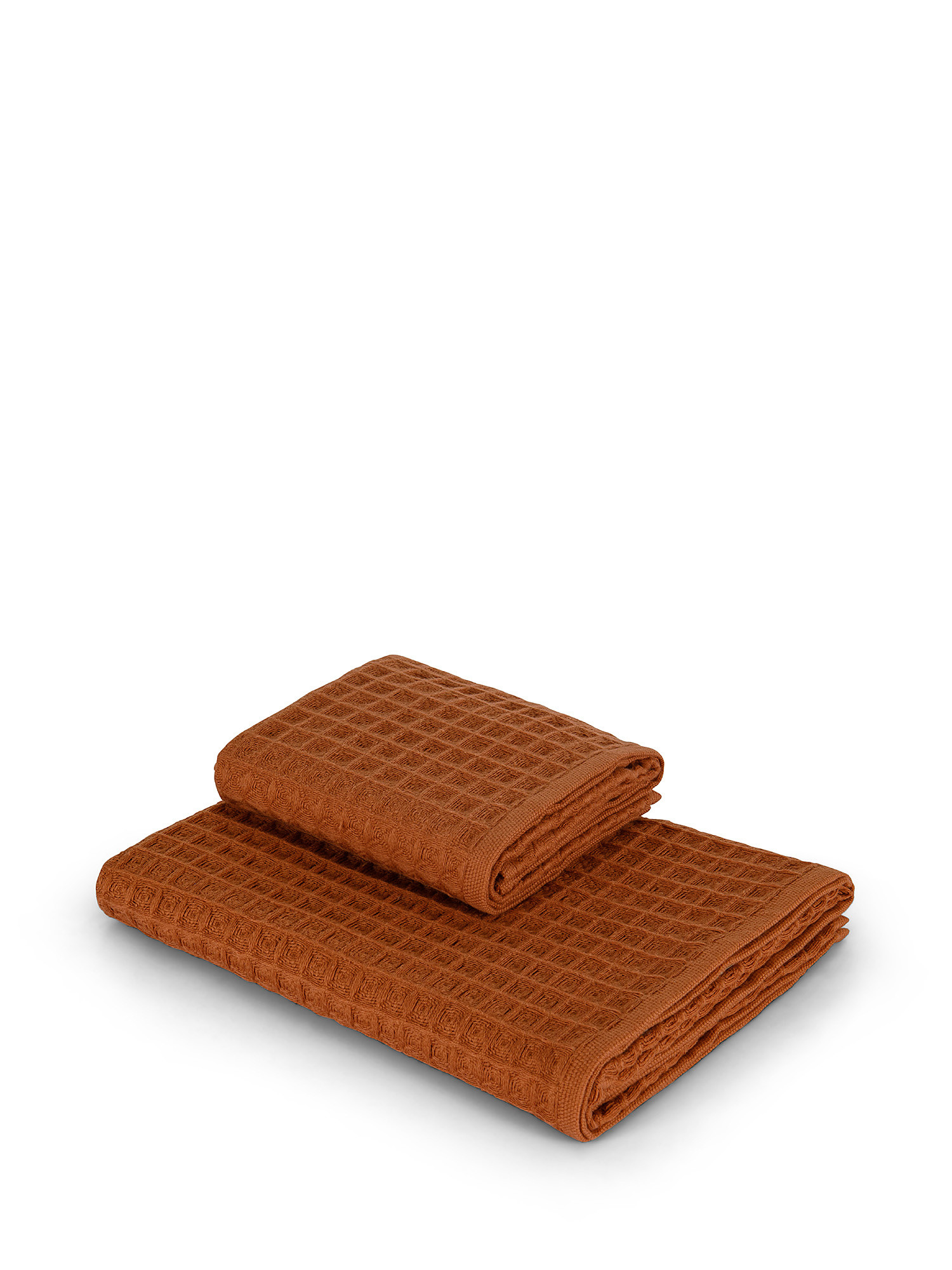 Set of 2 solid color honeycomb cotton towels, Brown, large image number 1