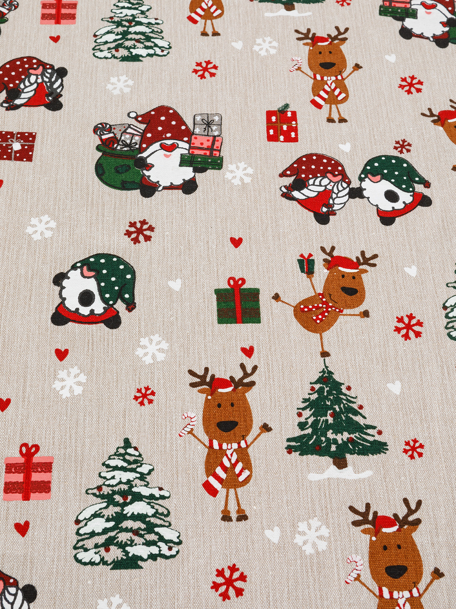 Tovaglia rotonda panama di cotone stampa natalizia, Beige, large image number 1