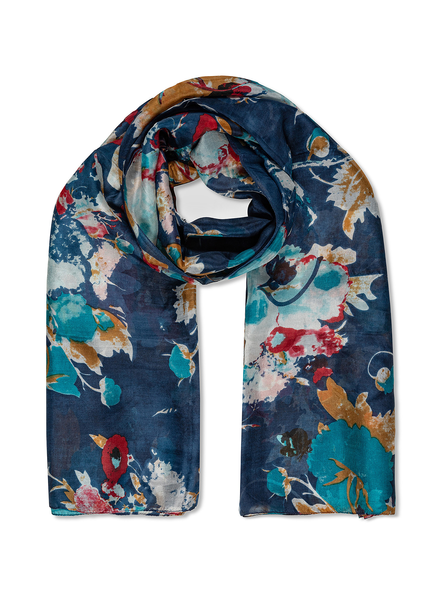 Koan - Pure silk scarf with pattern, Dark Blue, large image number 0