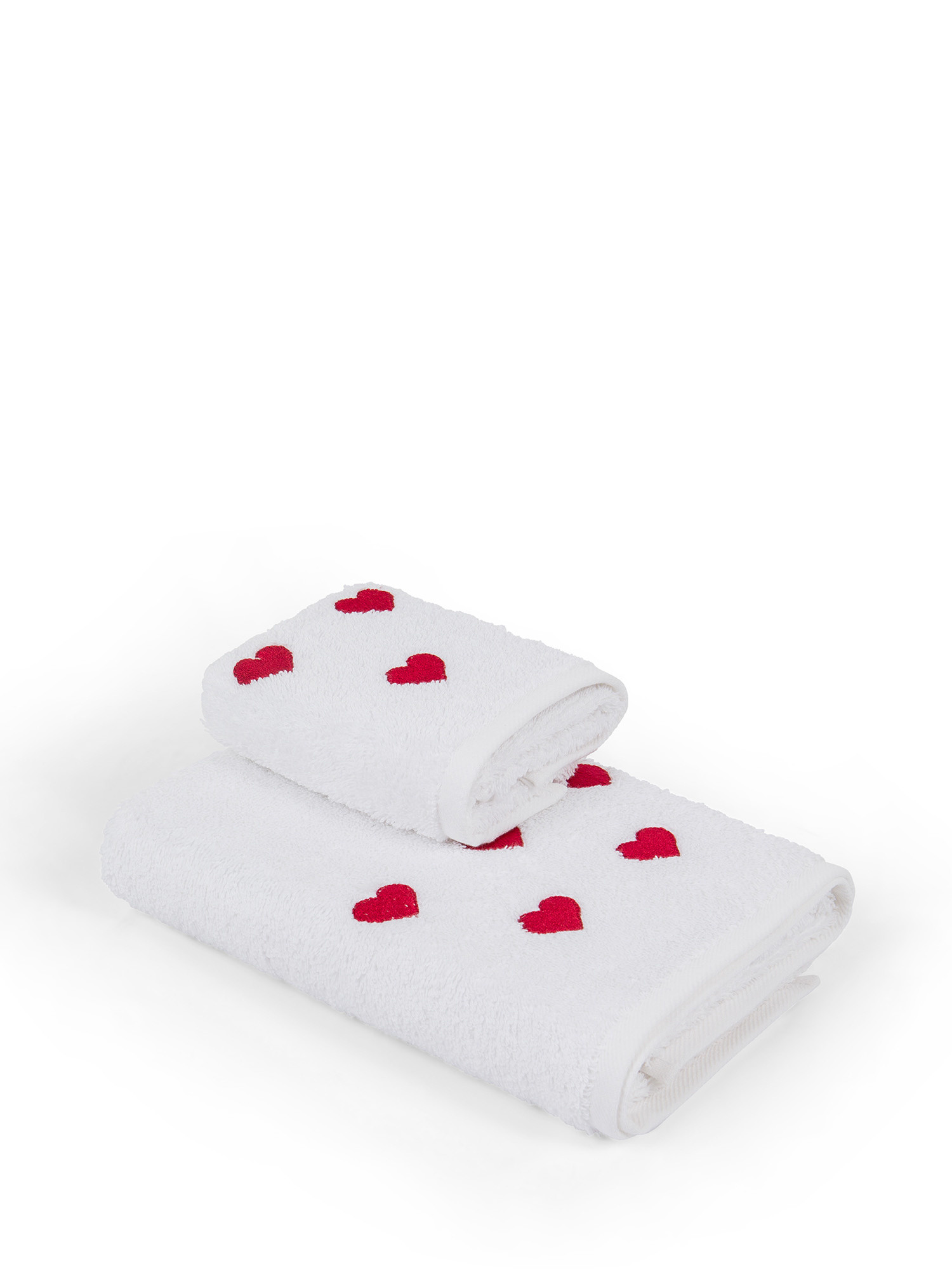 Set 2 asciugamani cotone ricamo cuori 
