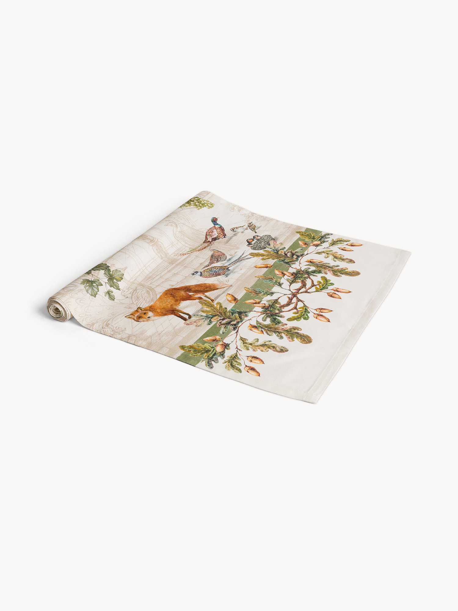 Artemide table runner by Tessitura Randi in printed pure cotton drill, White, large image number 0