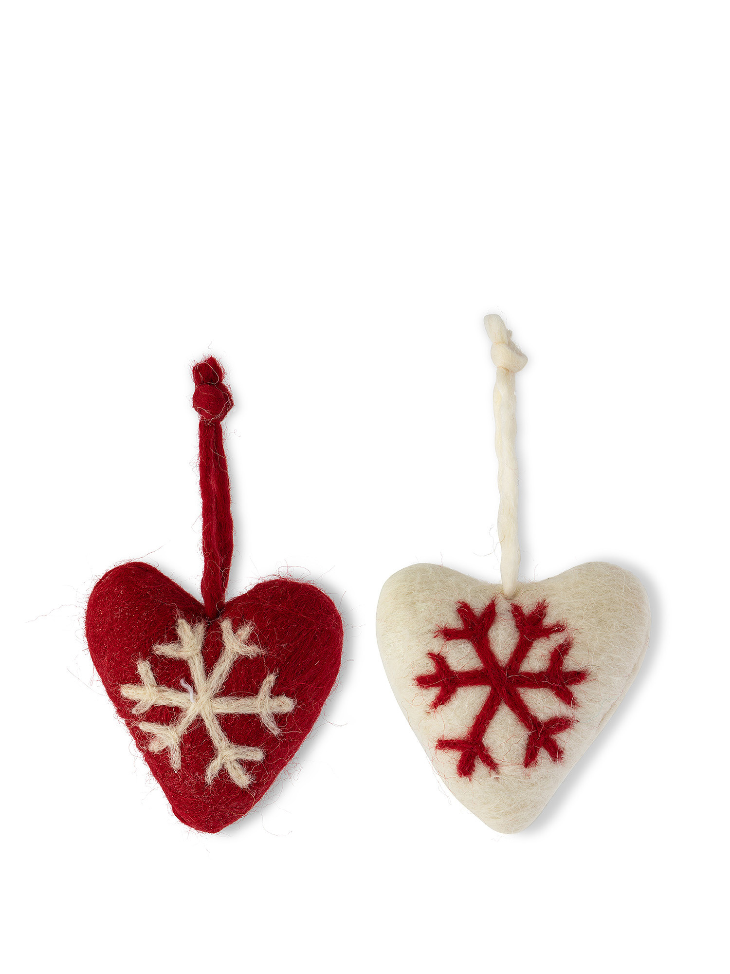 Set of 2 heart tree decorations in felt, Red, large image number 0