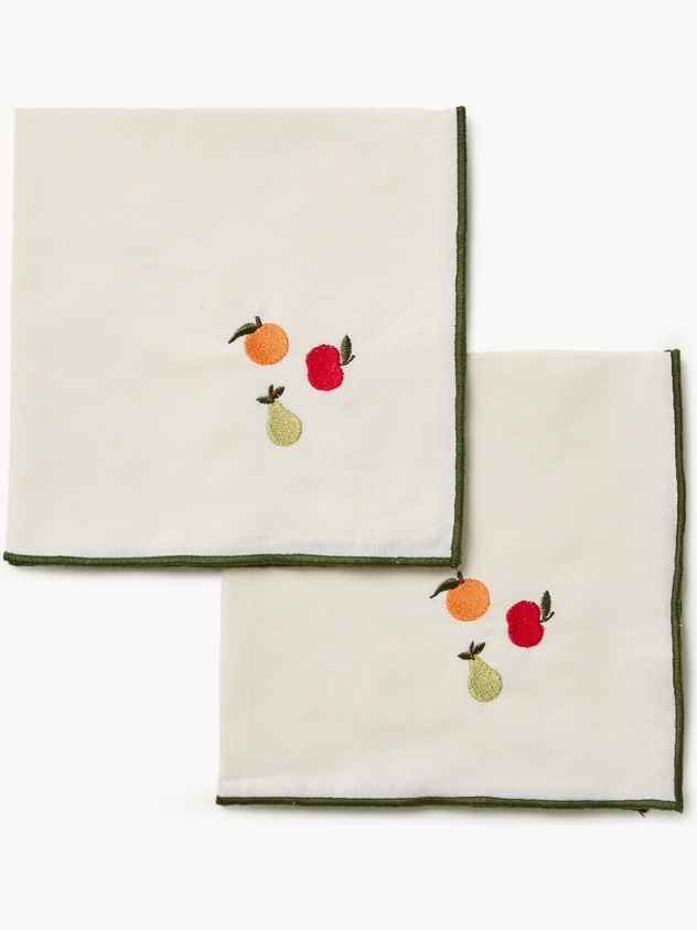 Set of 2 cotton napkins with fruit embroidery