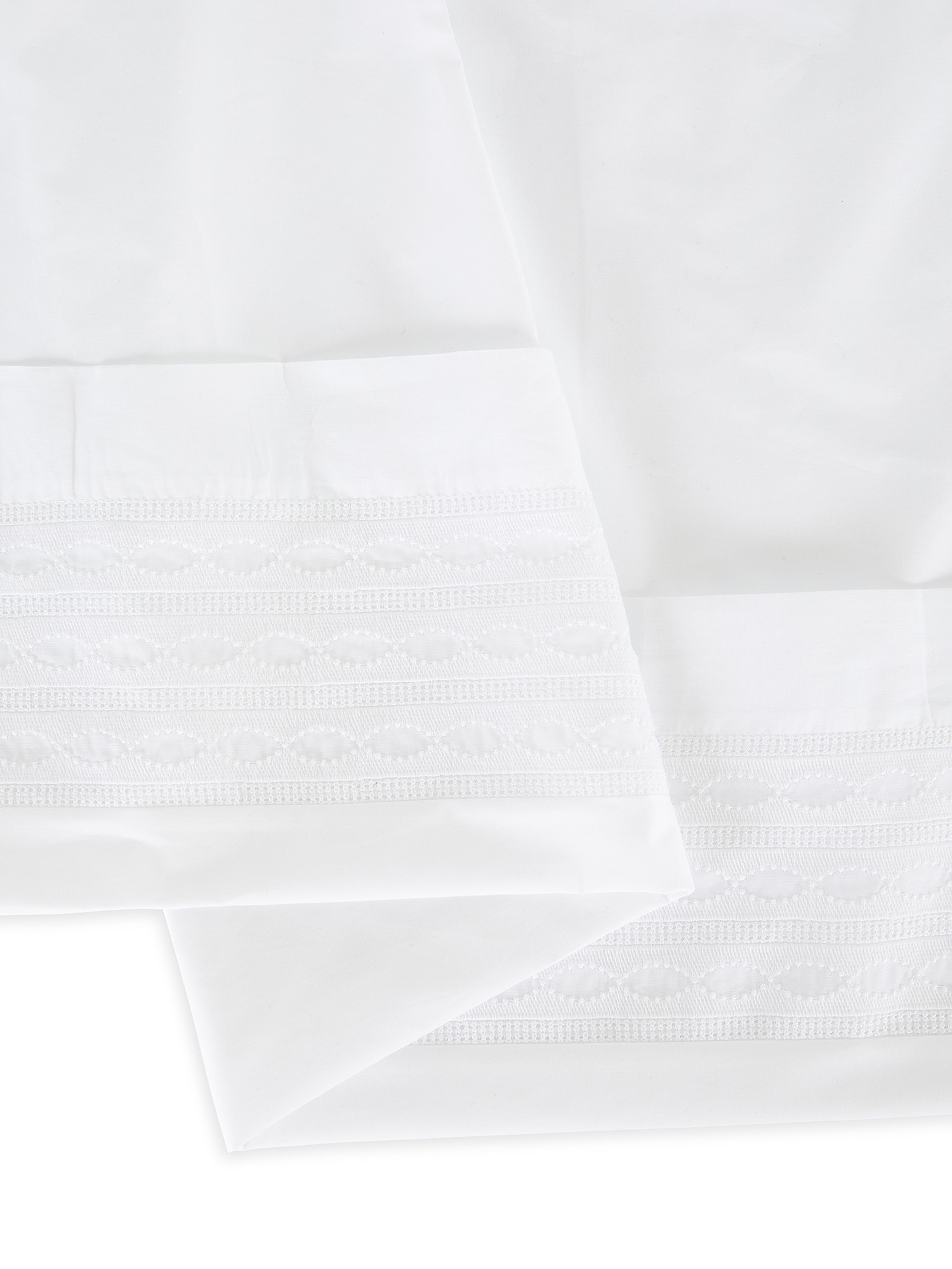 Lenzuolo liscio puro cotone con bordo ricamato Portofino, Bianco, large image number 2
