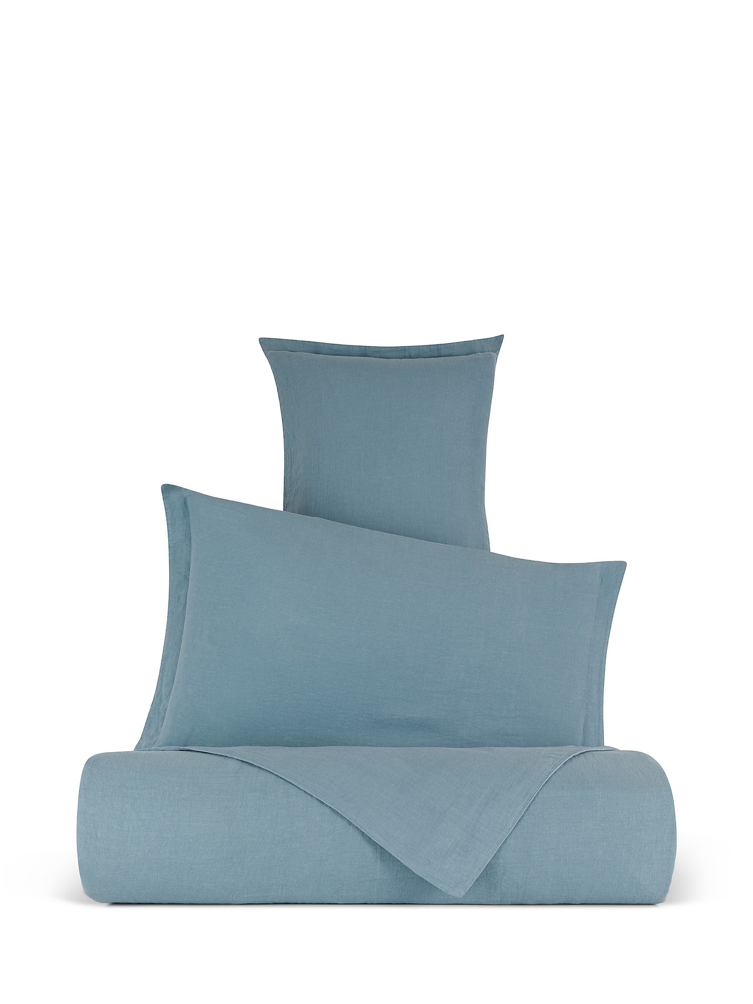 Zefiro plain color linen and cotton pillowcase, Blue, large image number 2