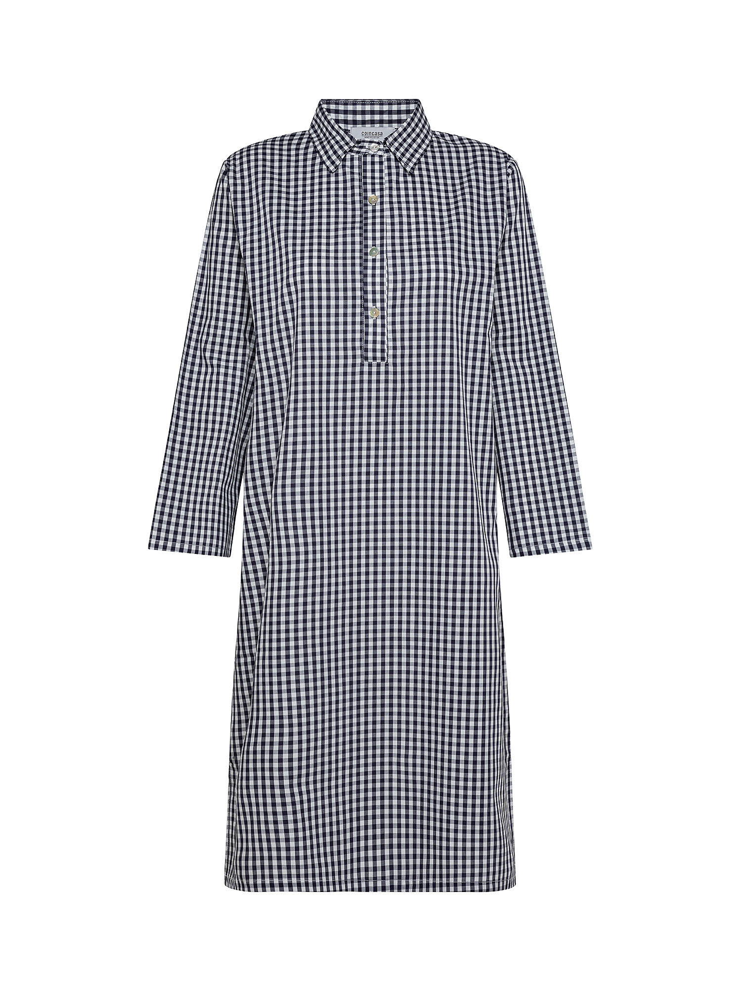 Checkered yarn-dyed cotton shirt dress, Blue, large image number 0