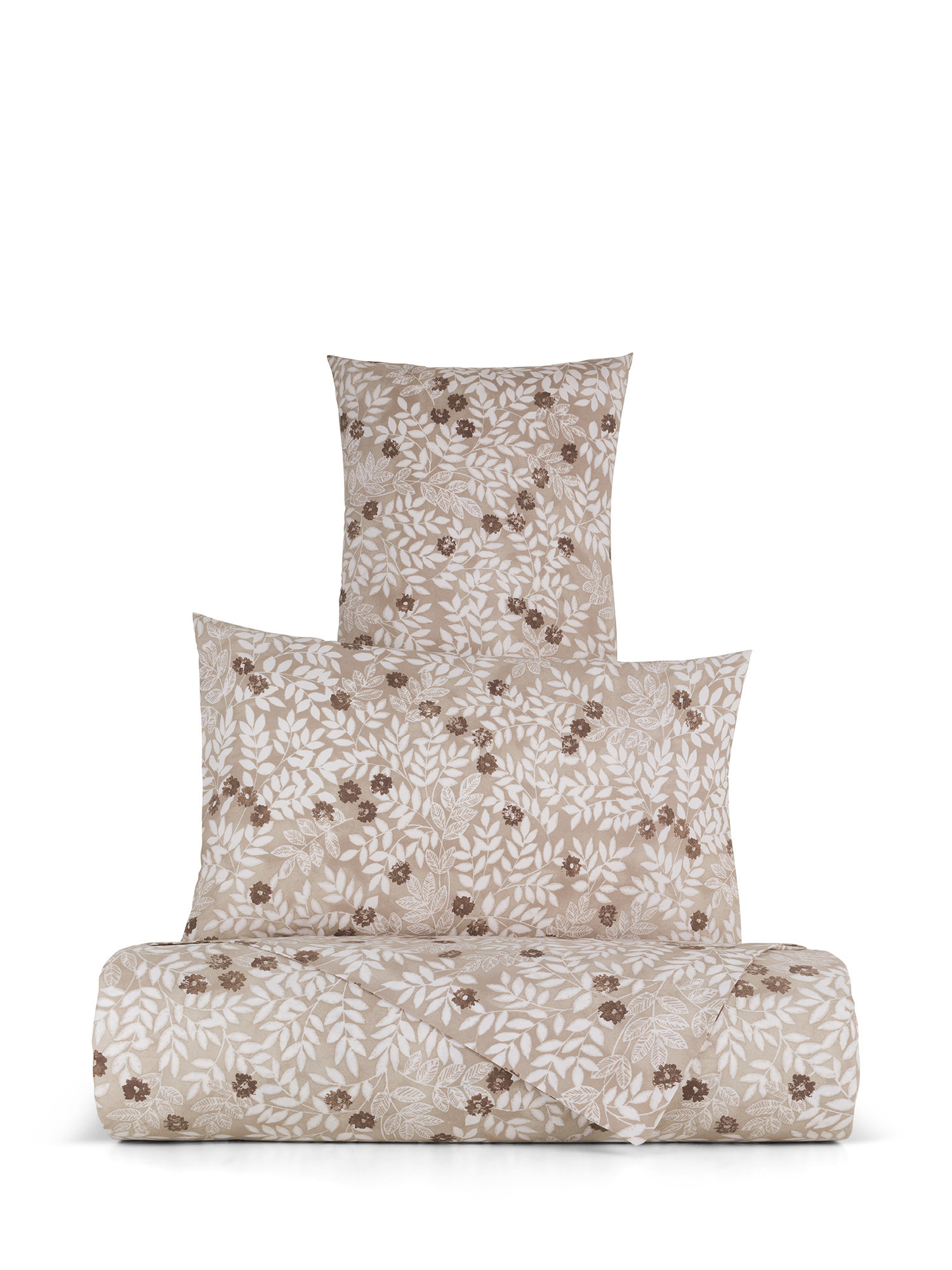 Floral patterned cotton percale sheet set, Beige, large image number 0