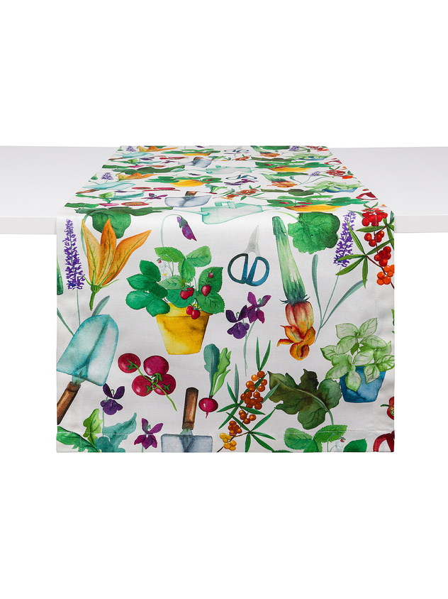 Panama runner in vegetal print cotton