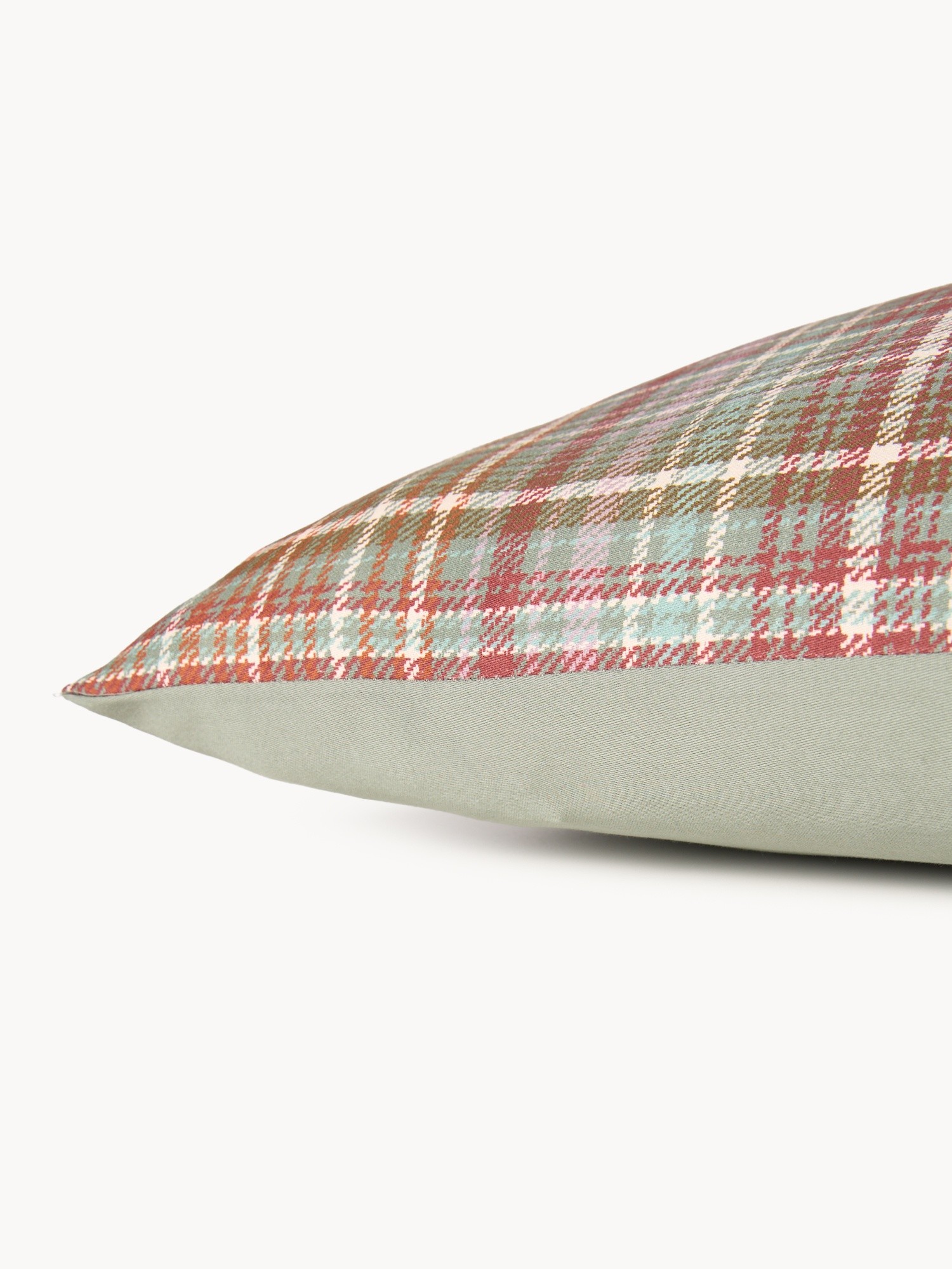 Tartan cotton sateen pillowcase, Light Green, large image number 2