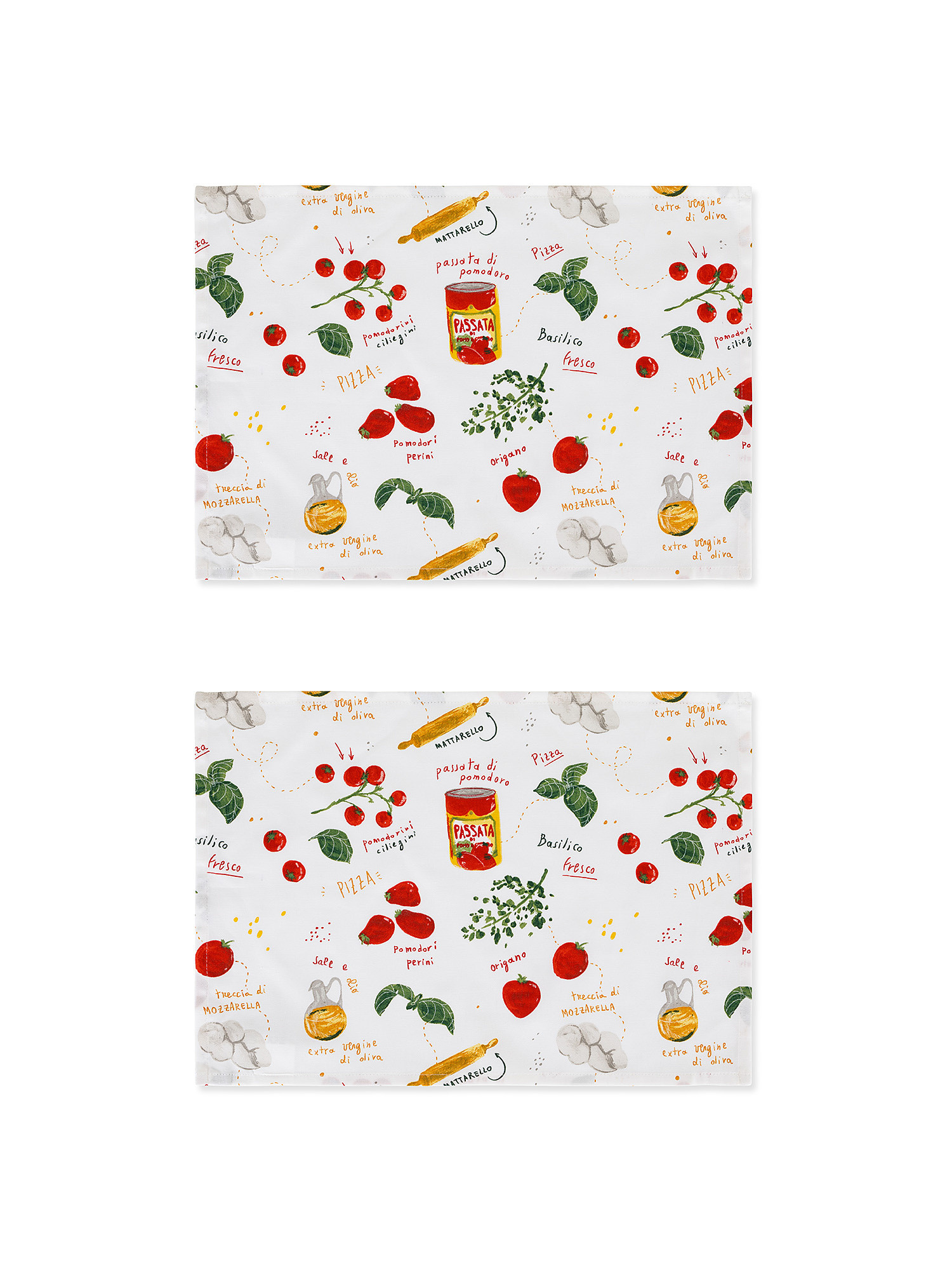 Set of 2 cotton placemats with pizza print, White, large image number 0