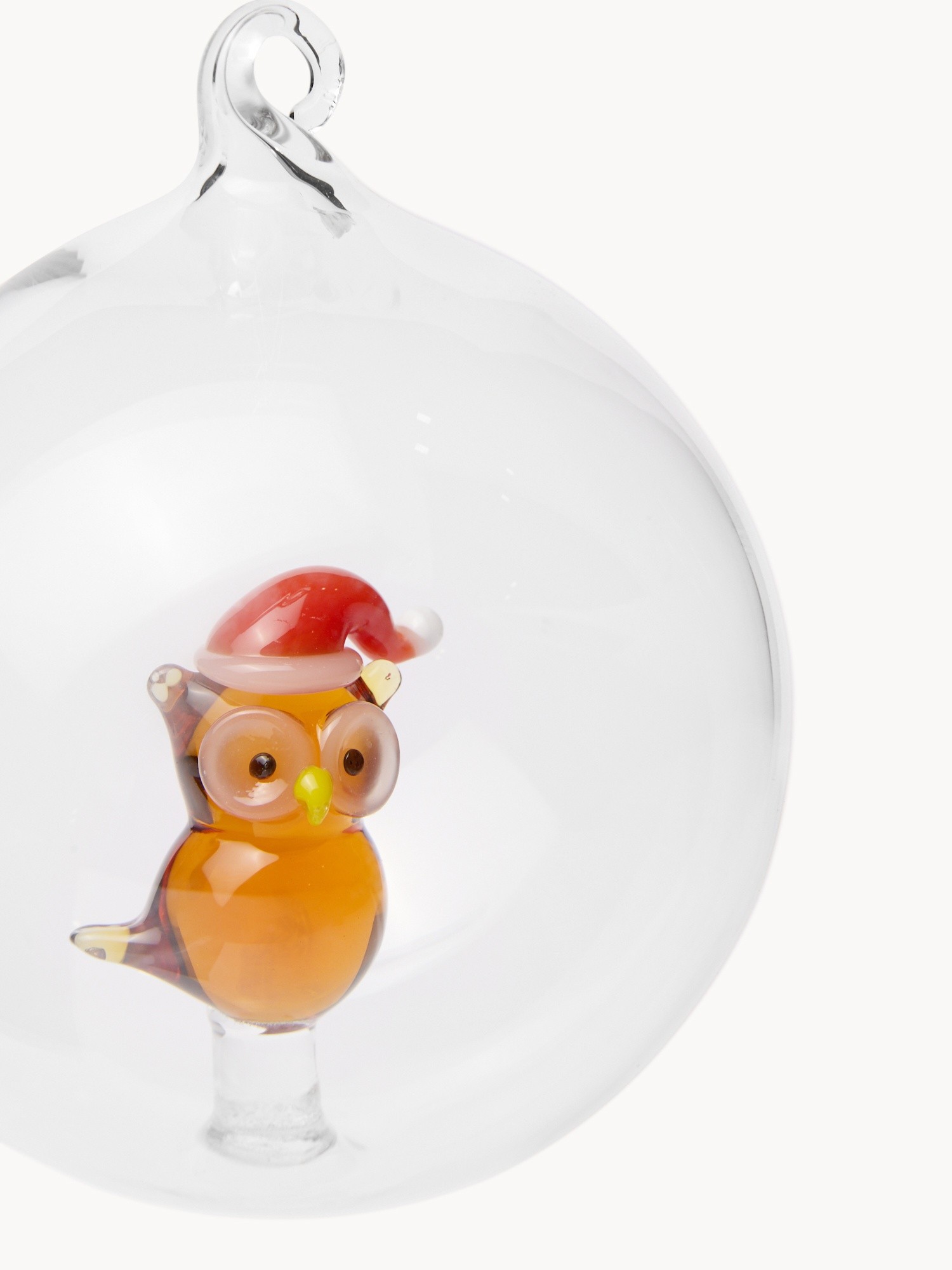 Borosilicate glass bauble with hand-painted owl detail, Transparent, large image number 0