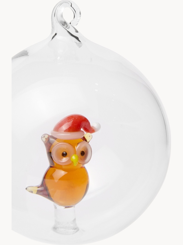 Borosilicate glass bauble with hand-painted owl detail
