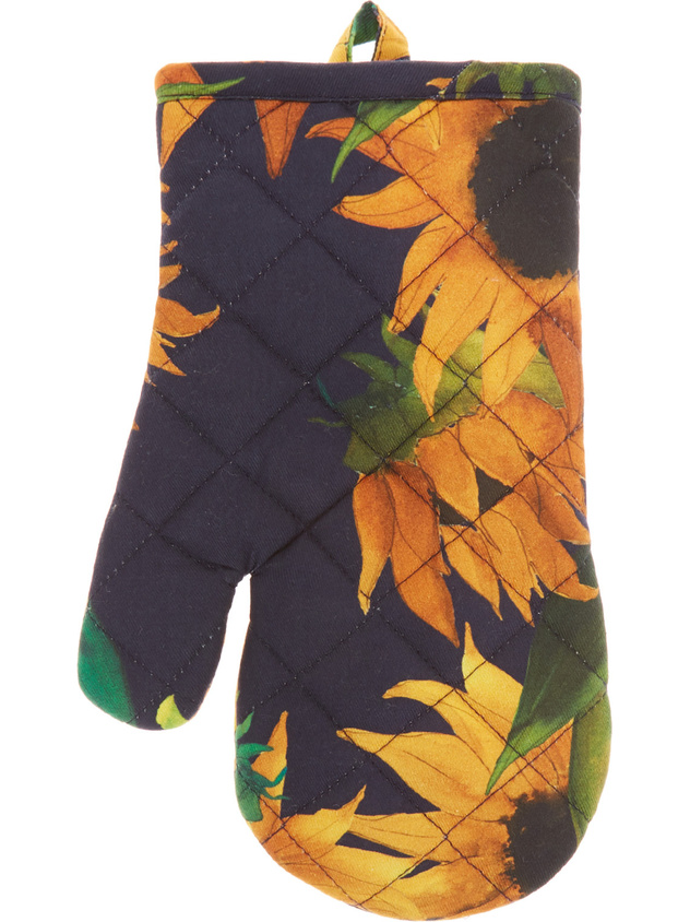Oven mitt in cotton twill with sunflowers print