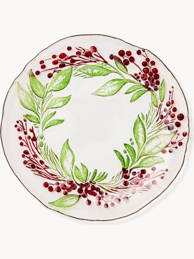 Piattino frutta in vetro con decoro ghirlanda