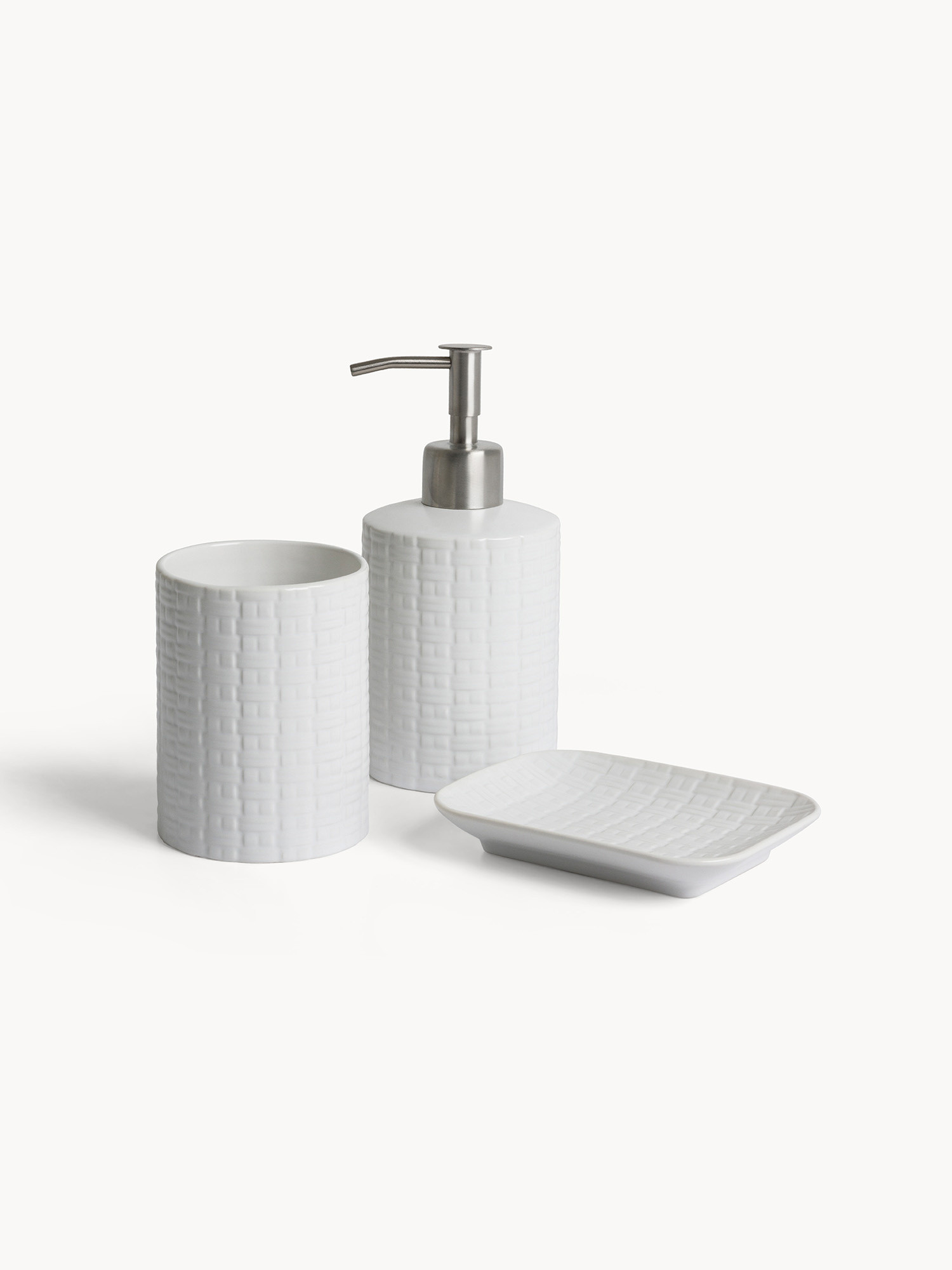 Set 3 accessori bagno in ceramica, Bianco, large image number 0