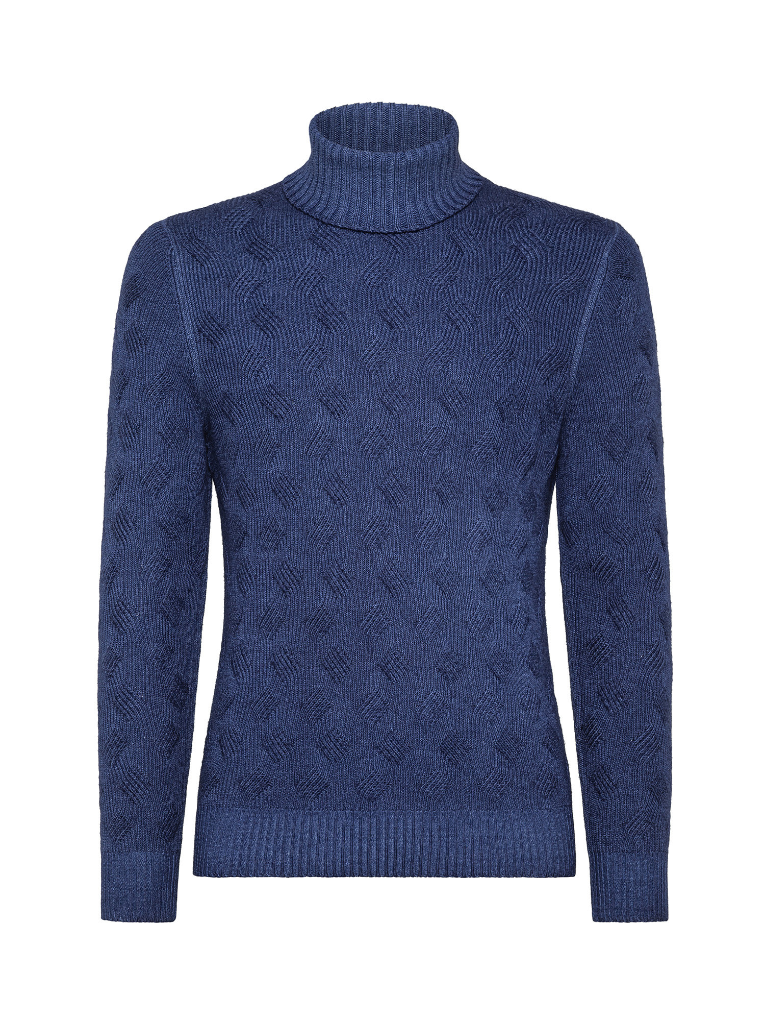 Dolcevita in lana merinos vintage 2 fili con lavorazione a trecce, Blu, large image number 0
