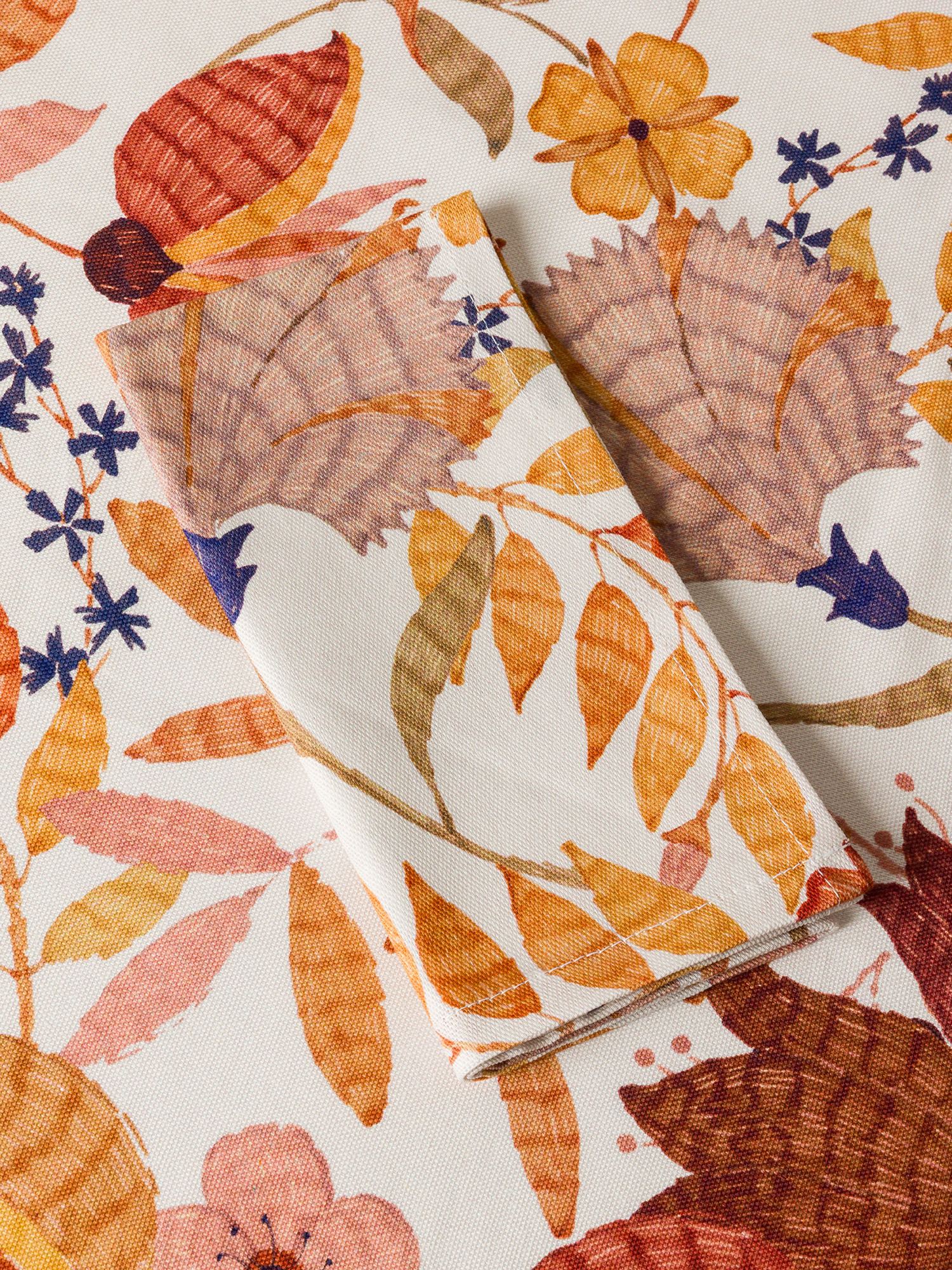 Set 2 tovaglioli in puro cotone stampa foliage, Arancione, large image number 1