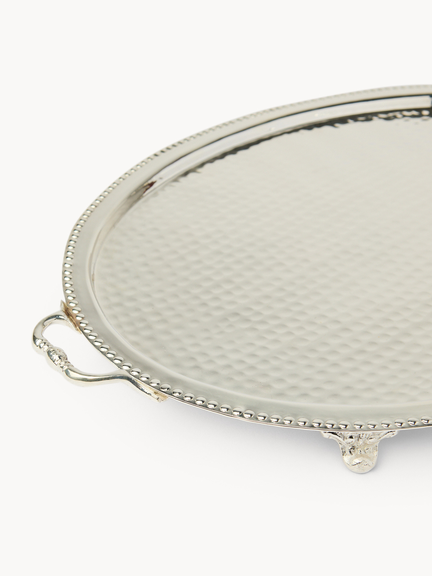 Vassoio ovale in silver plated martellato con piedini, Grigio argento, large image number 1