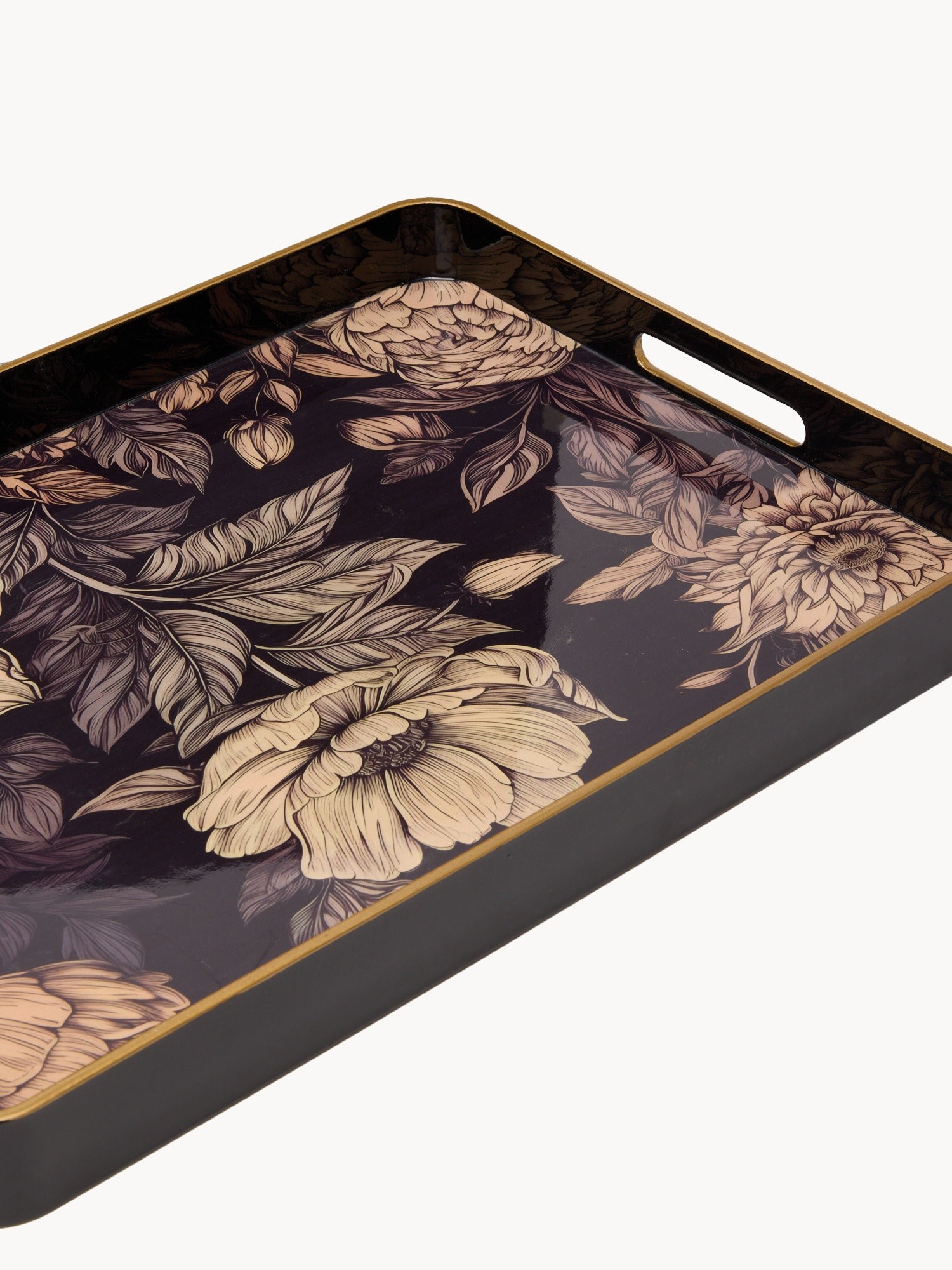 Blue Floral Rectangular Tray, Multicolor, large image number 1