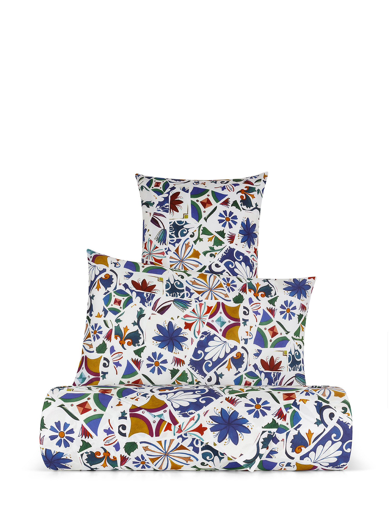 Parure lenzuolo raso di cotone fantasia ornamentale, Multicolor, large image number 0